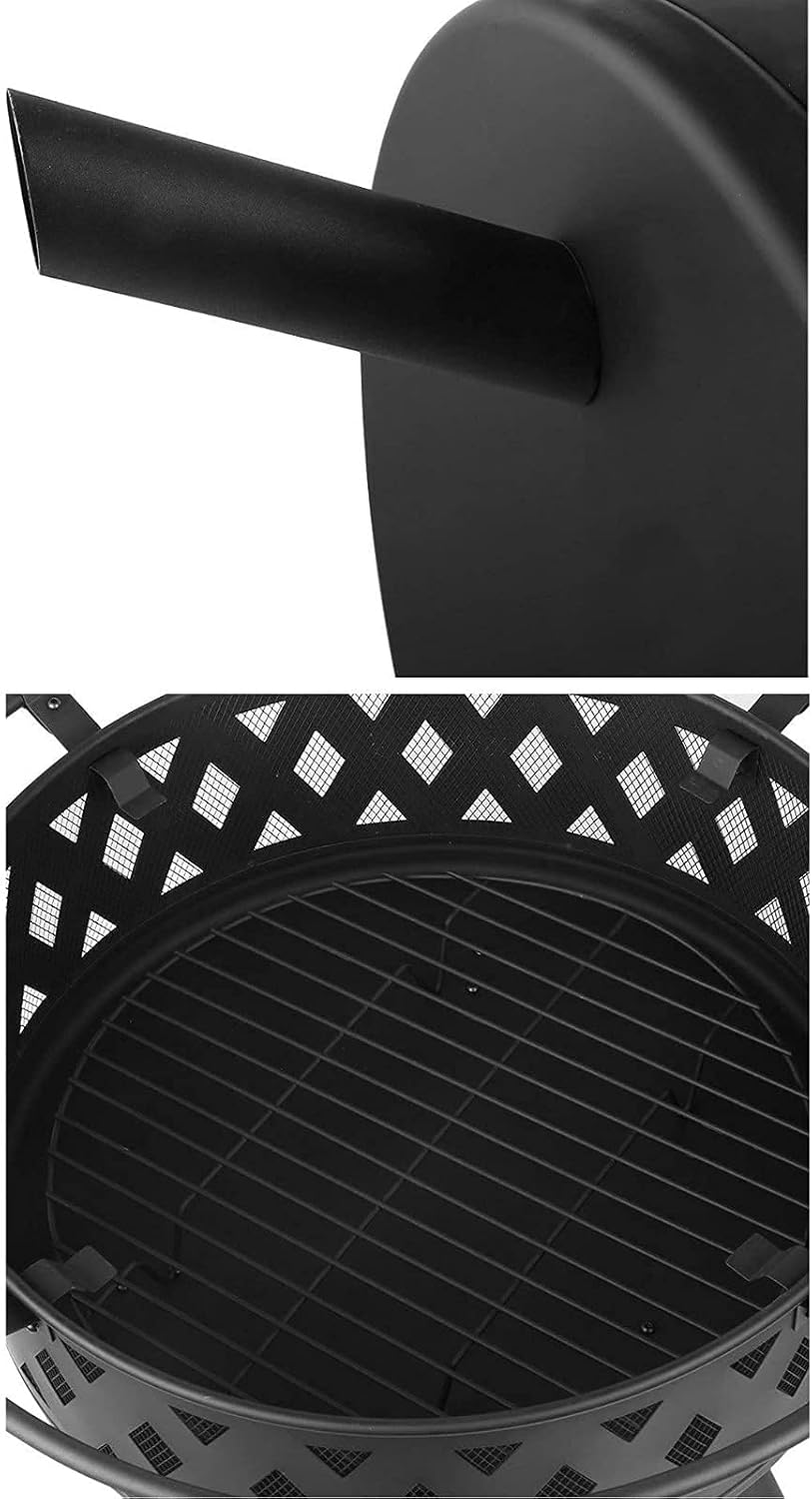 32 Inch Large Fire Pit,Crossweave Outdoor Fire Pit Round Fire Pit with Grid Poker Patio Bonfire BBQ Grill Firepit
