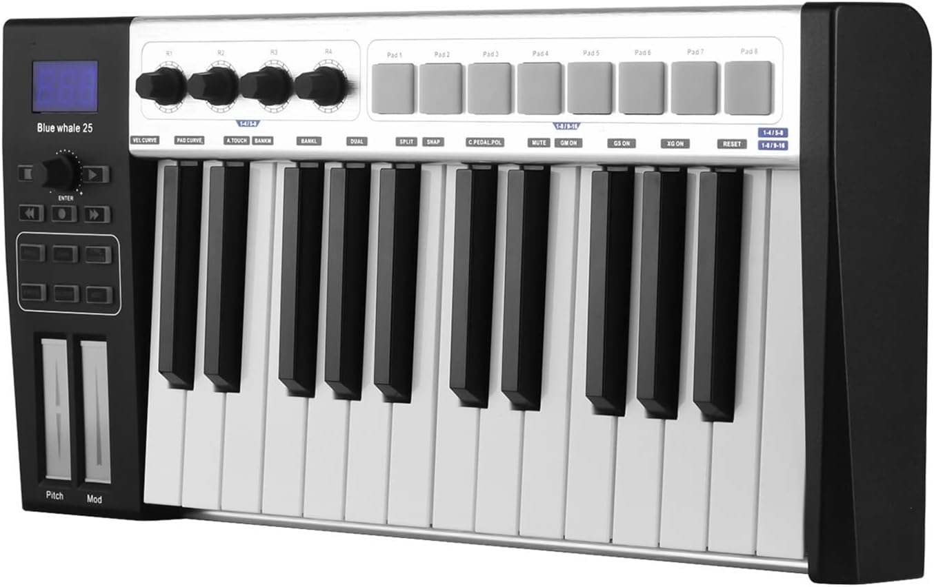 KESHUO Electric Keyboard 37 Portable MIDI Controller Keyboard Semi-Weighted Keys 8 RGB Backlit Trigger Pads LED Display