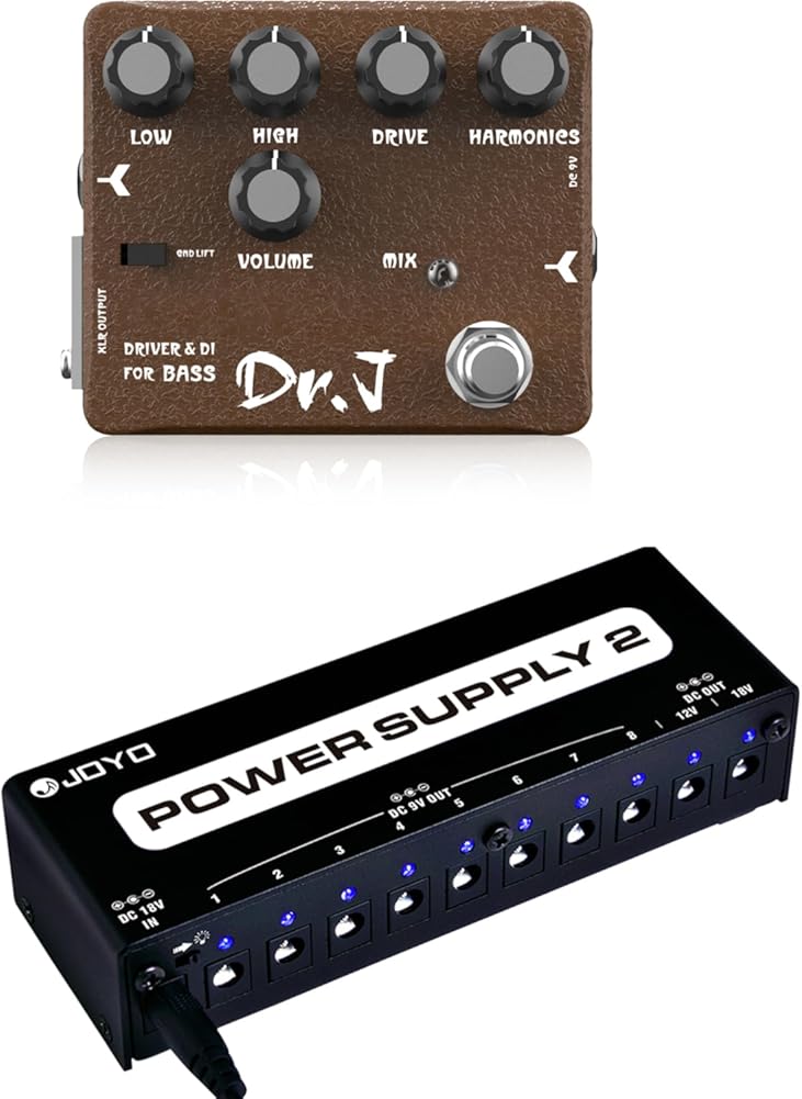 JOYO Bass Pedal of Overdrive Mic'd Tube Bass Amp Simulator Pedal (D53) Bundle With JOYO Guitar Pedal Power Supply (JP-02)