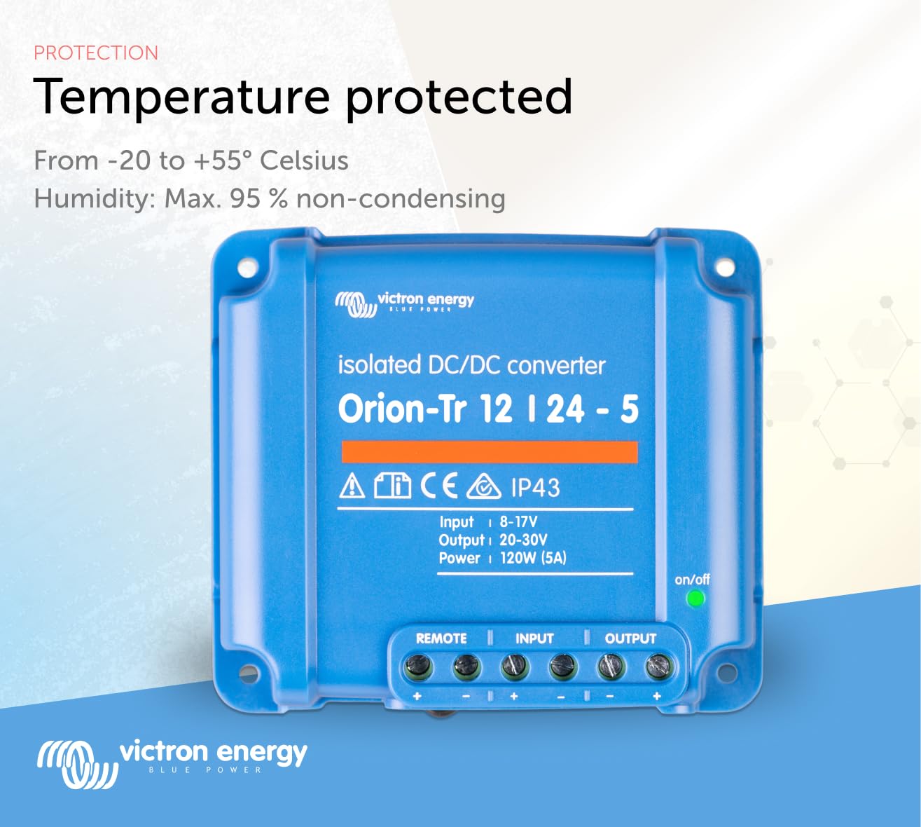 Victron Energy Orion-Tr DC to DC Converter - 12/24-Volt 5 amp 120-Watt - IP43 Protected - for Dual Battery Systems - Isolated