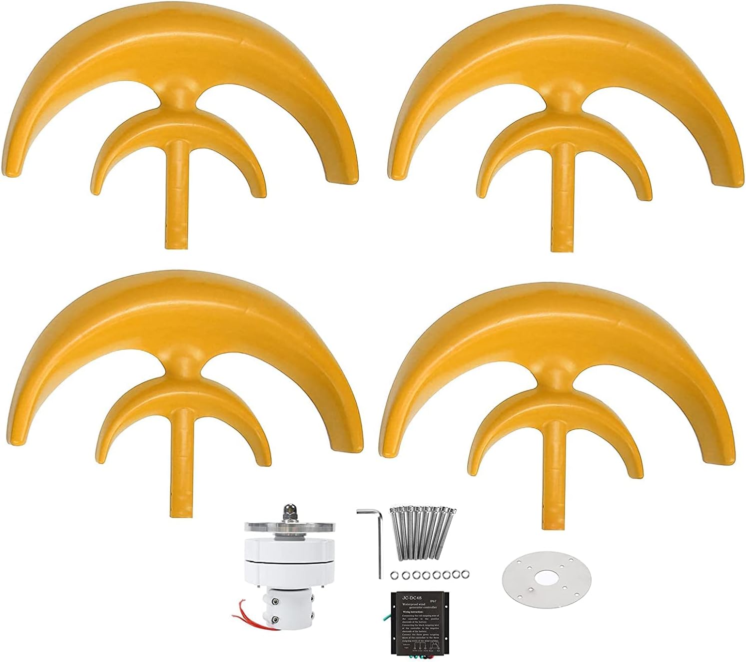 Wind Turbine Generator Kit 9000W 4-Blade Wind Turbine Motor with Charge Controller Power Generation Kit for Home Boat Industrial Energy Yellow