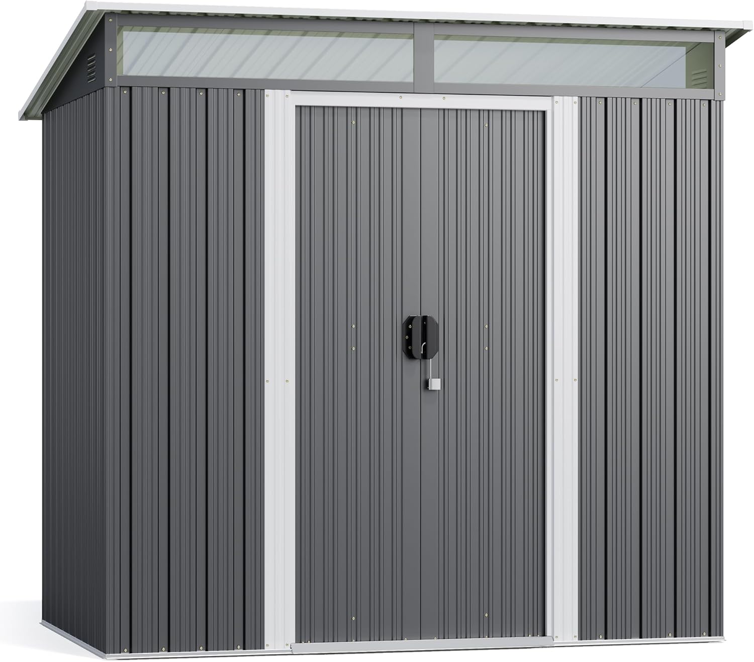 Gizoon 6'x4' Outdoor Storage Shed Metal Garden Shed with Sliding Lockable Doors, Versatile Tool Bike Shed with Transparent Panel Windows, Outdoor Storage Clearance for Backyard, Patio, Dark Gray