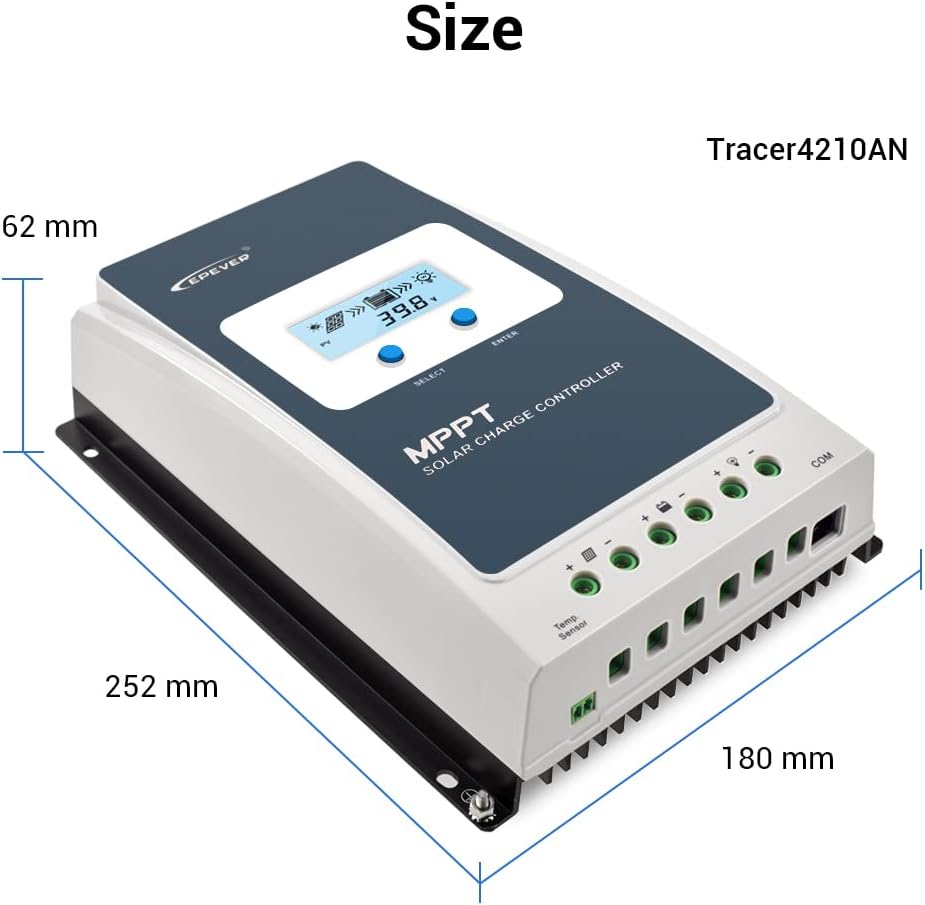 EPEVER 40A Solar Charge Controller MPPT 12V / 24V Auto Max.PV 100V Input Negative Ground Solar Panel Charge Regulator with MT50 Remote Meter Temperature Sensor RTS & PC Communication Cable RS485