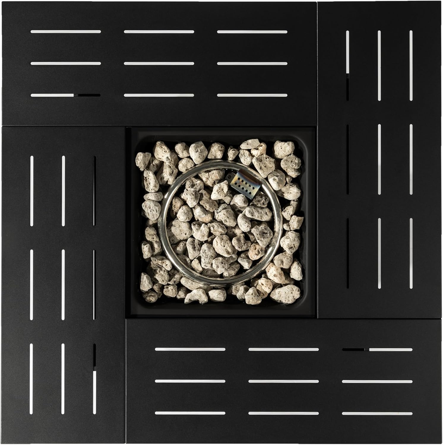 34in Steel Propane Fire Table 50000BTU Outdoor Gas Fireplace with Lava Rocks Stainless Burner Electronic Ignition Adjustable Flame Rectangular