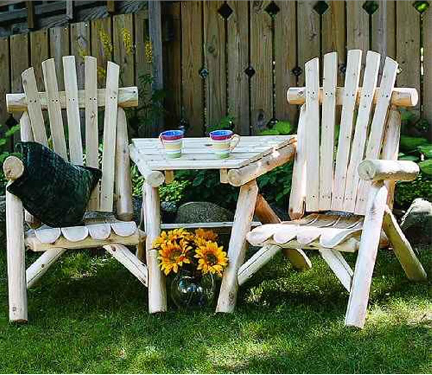 Lakeland Mills CFU329 Cedar Log Vista Tete Outdoor Chairs, Natural