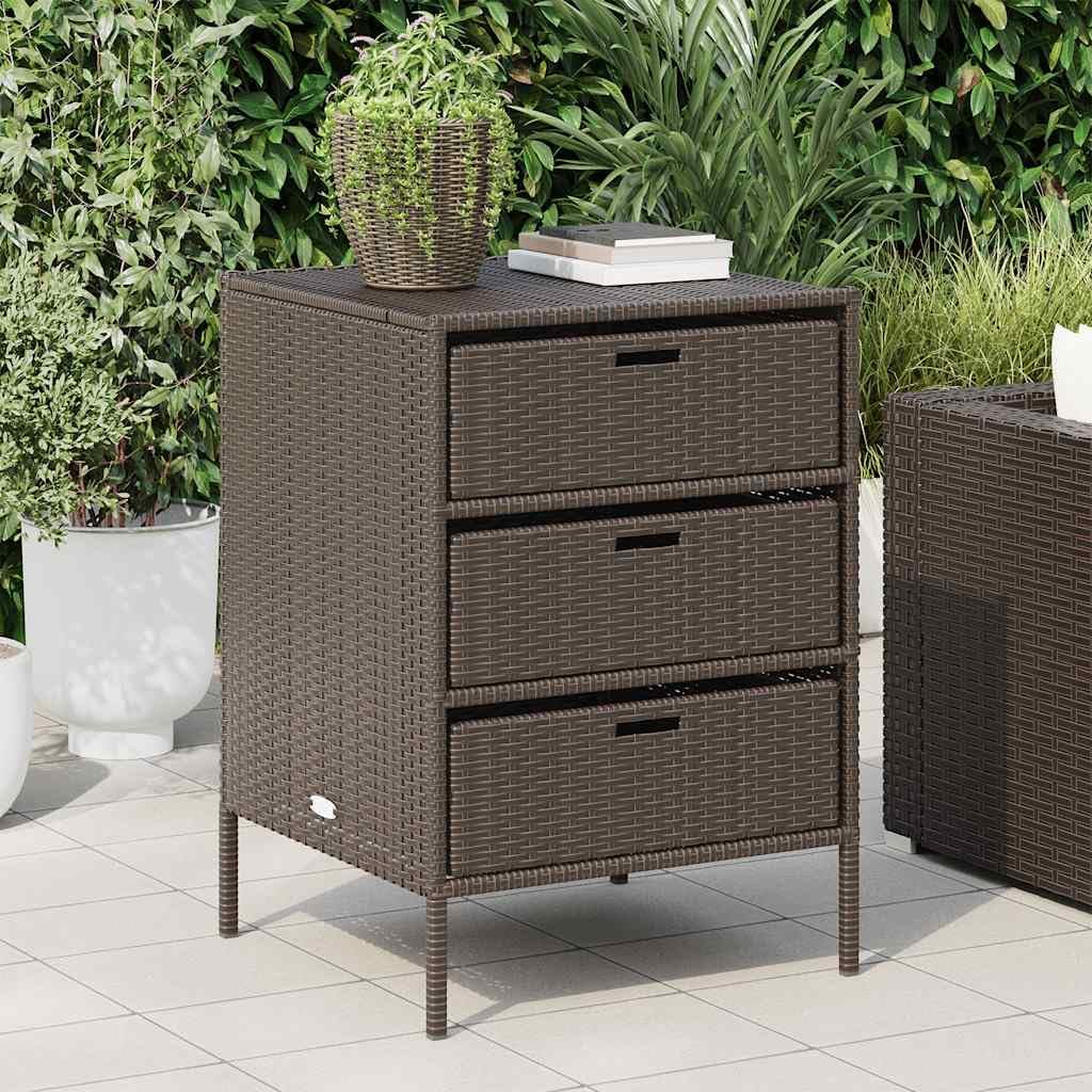 Brown PE Rattan Garden Storage Cabinet, Powder-Coated Steel Frame, Outdoor Deck Pool Patio Storage Box, Weather-Resistant Tool Container for Yard, 23.2x21.7x31.5 Inch