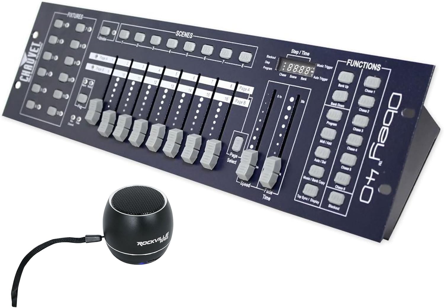 Audiosavings Bundle (1) Chauvet DJ OBEY40 Universal DMX-512 Light Controller With 192 Channels Bundle With (1) Rockville RPB2-BLACK Handheld Wireless Portable Bluetooth Speaker Great Sound (Items 2)