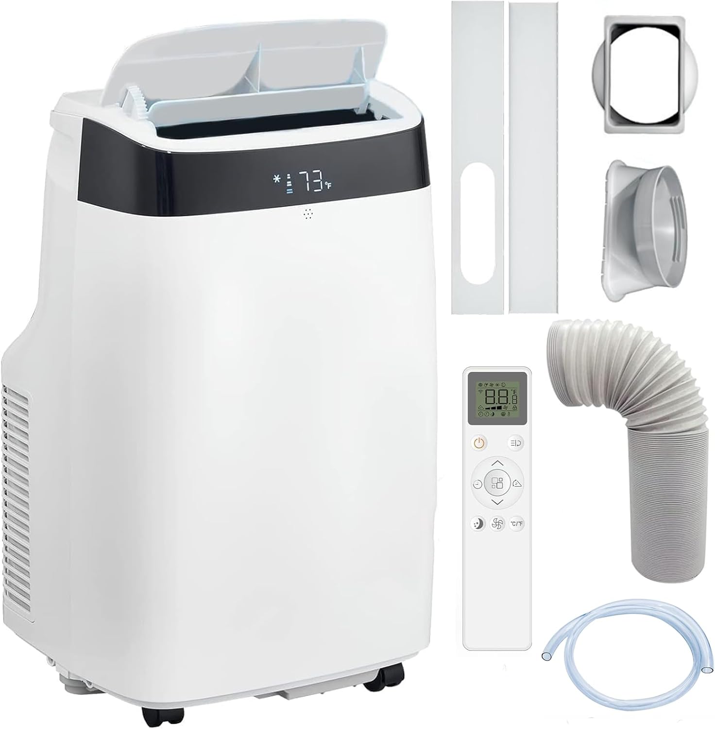 12000 BTU Portable Air Conditioner with Dehumidifier & Fan, 3-In-1 AC Units Cools Up to 550 Sq. Ft., Standing Ac Unit with Remote Control for Rom, Auto Swing, Sleep Mode,White Top Cover