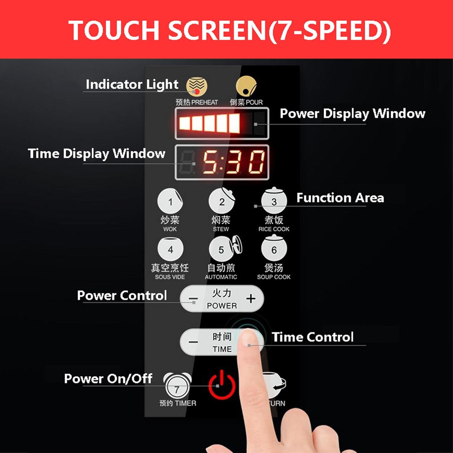 Automatic Cooking Machine, Food Steamer 360° Rotatable Stir Fry Robot, 6L Capacity Fried Rice Machine with LED Display & Detachable Top Cover for Commercial Home Use (with 2 Grater)