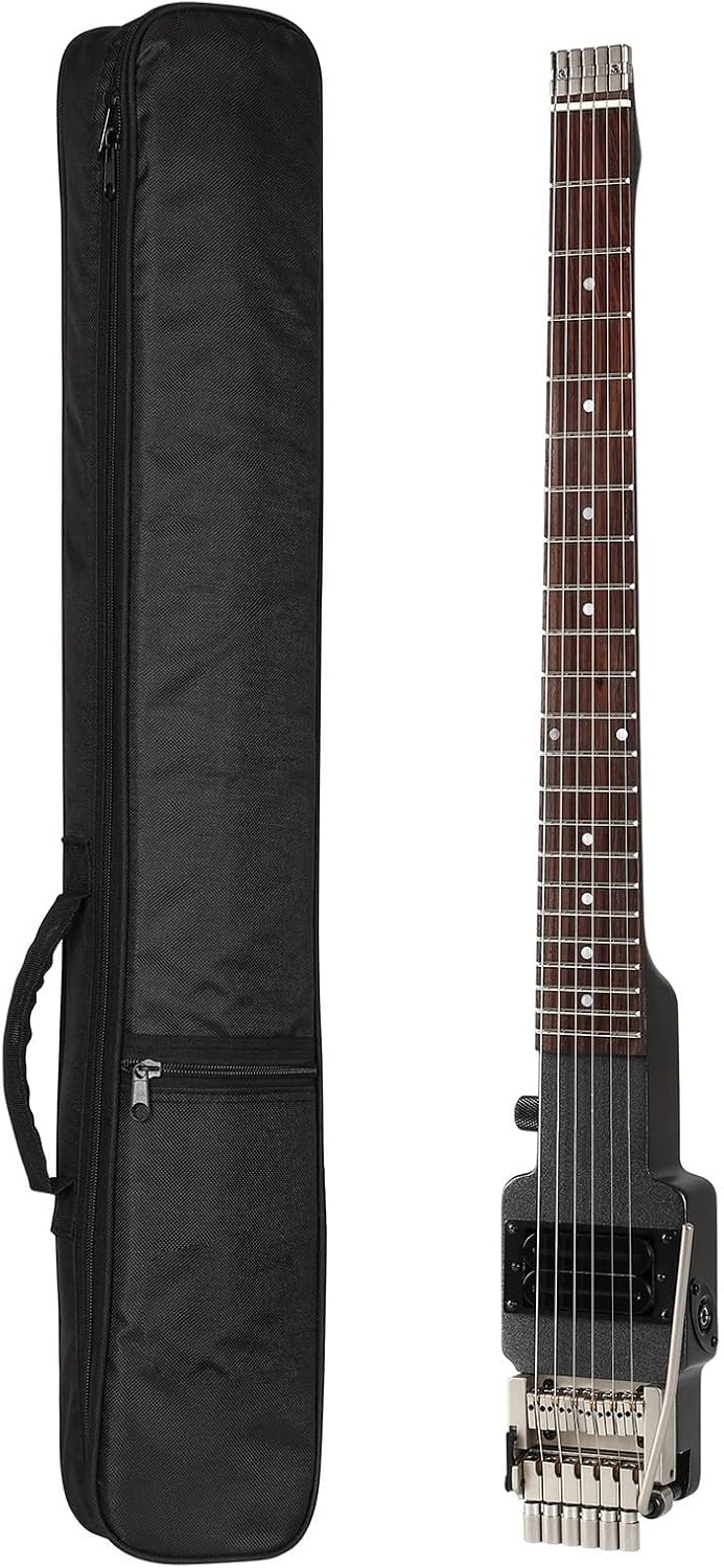 Travel Electric Guitar Headless 6 String Guitar One-Piece Canada Maple Neck Through Body Double Locking Tremolo Professional Headless Guitar (Color : 01)