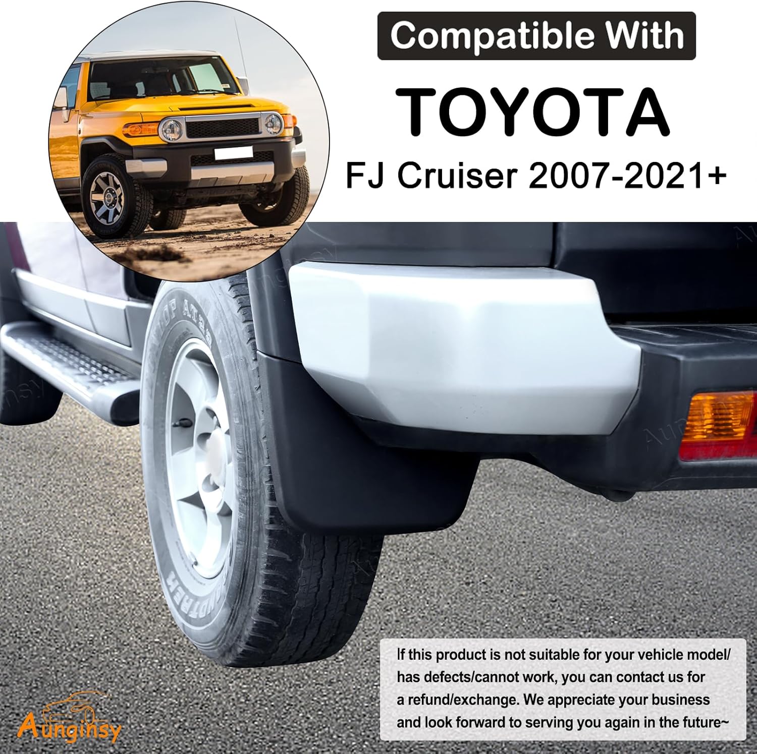 Aunginsy 4Pcs Mud Flaps Compatible with Toyota FJ Cruiser 2007-2021 Car All-Weather Fender Front and Rear Mud Splash Guards No Drilling Required Flexible PP Material Protection Exterior Accessories