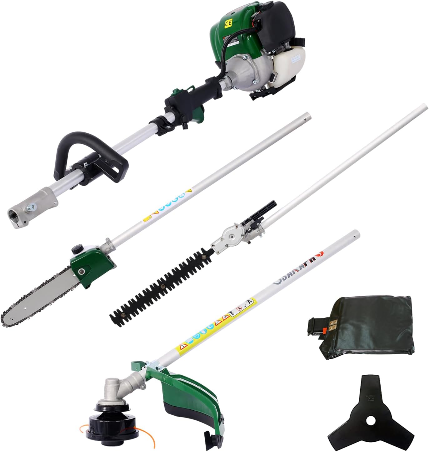 Gas Chainsaw,Gas Pole Saw, Multi-Functional Trimming Tool - Trimmer Grass Brush Cutter Multifunctional Tools Combo for Tree Trimming and Garden Maintenance (4 in 1), Dark Green