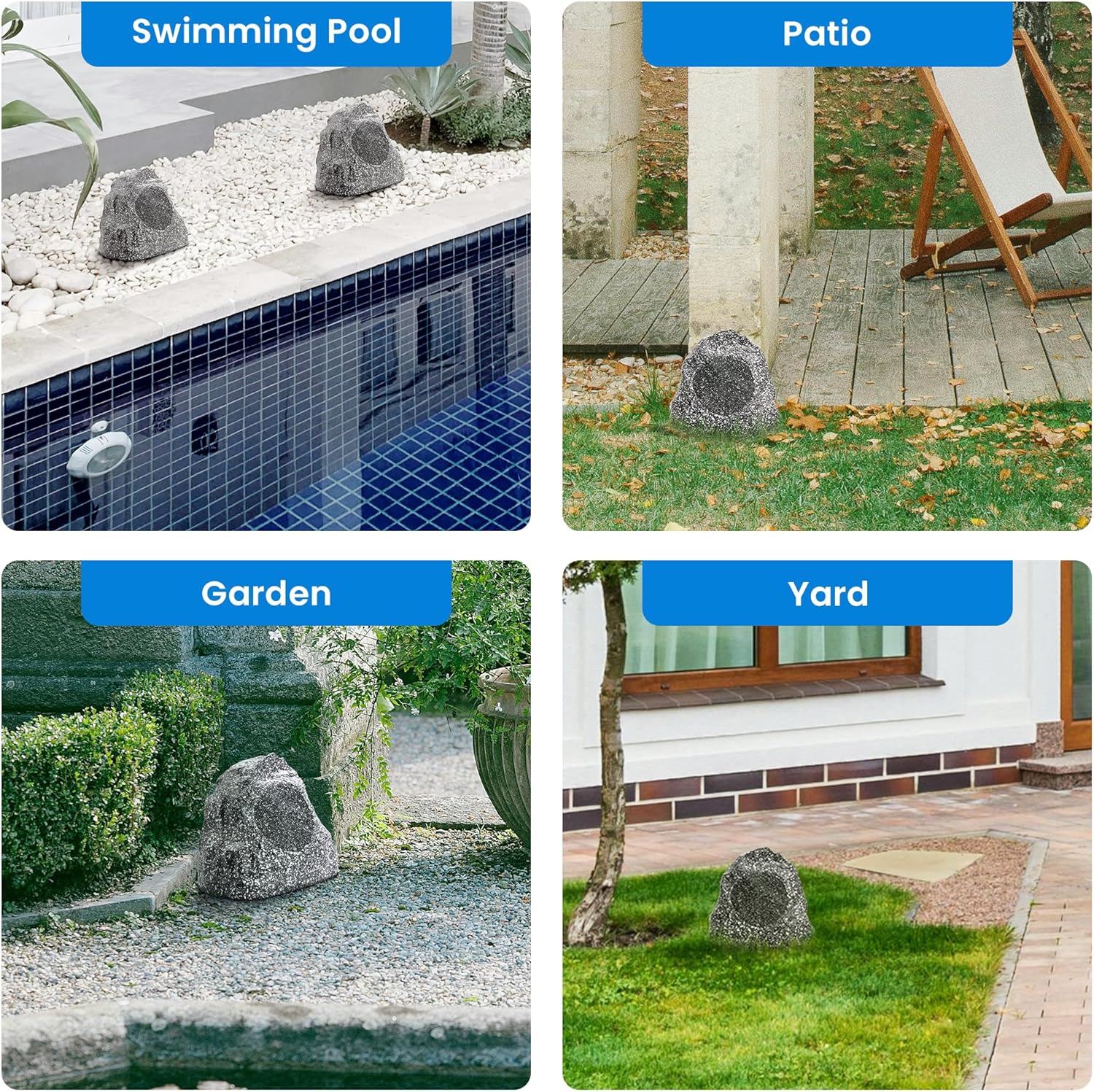Theater Solutions 4R4G Outdoor Granite Rock 4 Speaker Set for Deck Pool Spa Patio Garden