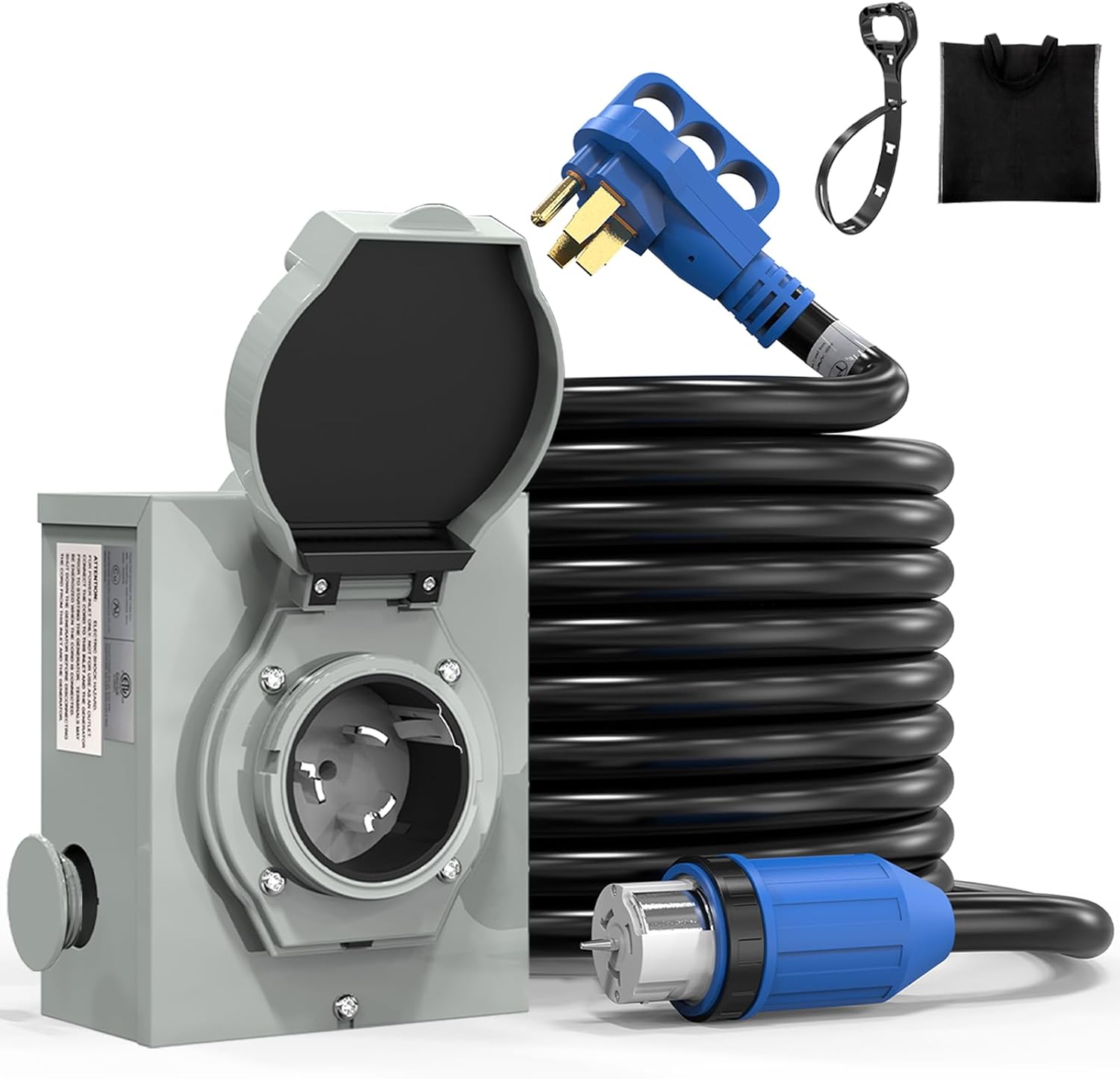 50 Amp Generator Cord and Power Inlet Box (Pre-Drilled) 25 FT, 4 Prong 125V/250V NEMA 14-50P/SS2-50R Twist Lock Generator to House Power Cord, Generator Inlet Box Kit for Emergency Backup Power