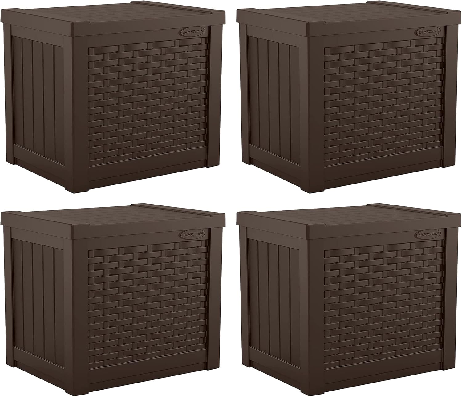 Suncast 4 Pack 22-Gallon Small Deck Box - Lightweight Resin Storage Container and Seat for Patio Cushions and Gardening Tools - Store Items on Patio, Garage, 22.5