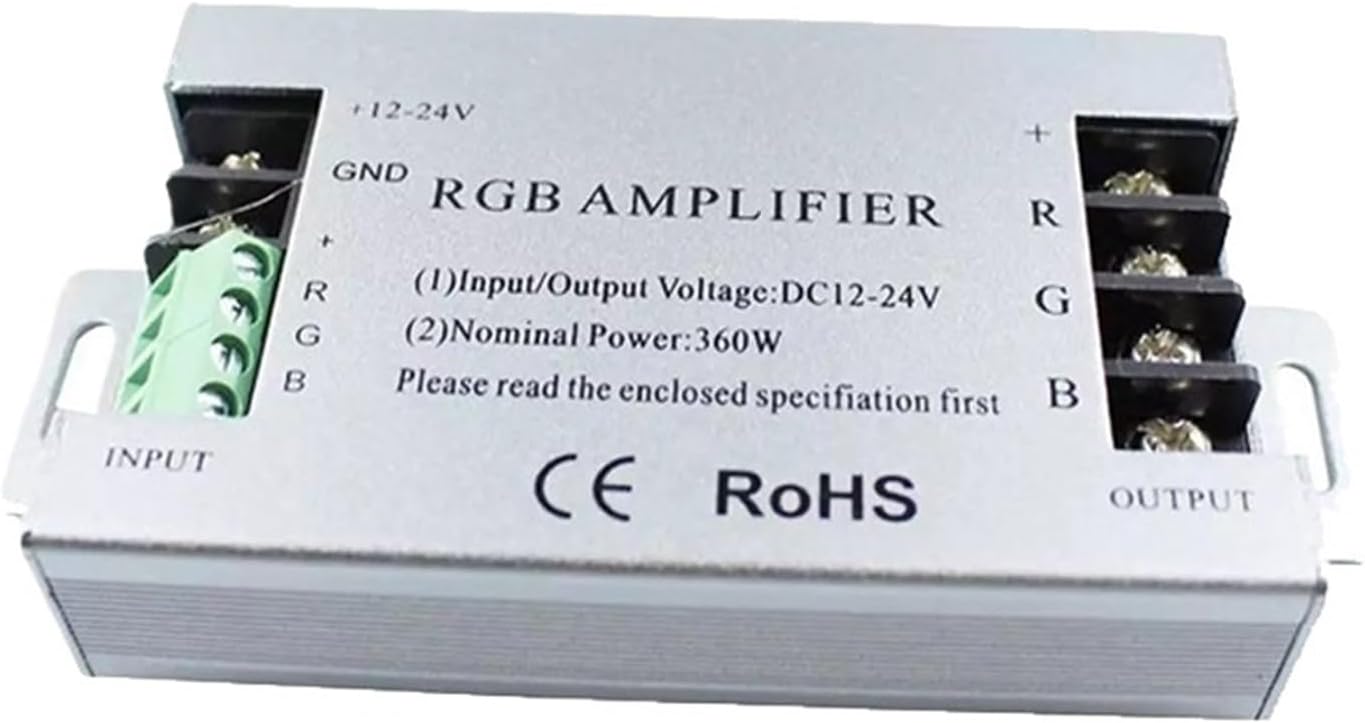 DC5V-24V Power Amplifier LED Light Strip Color Controller 12V30A Signal Aluminum/Black Repeater 360W(Silver)