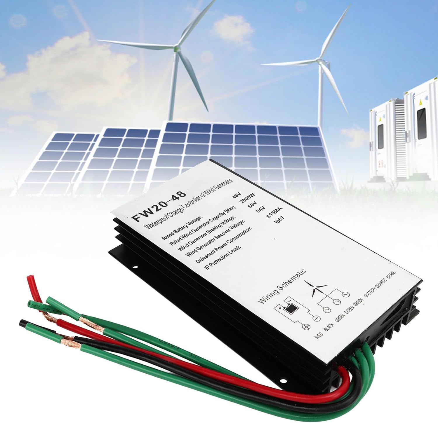 Wind Controller, 48V 2000W Wind Turbine Regulator with PWM Auto Identification, Aluminum Alloy Wind Generator Controller, Wind Power Charge Controller for System Managemen