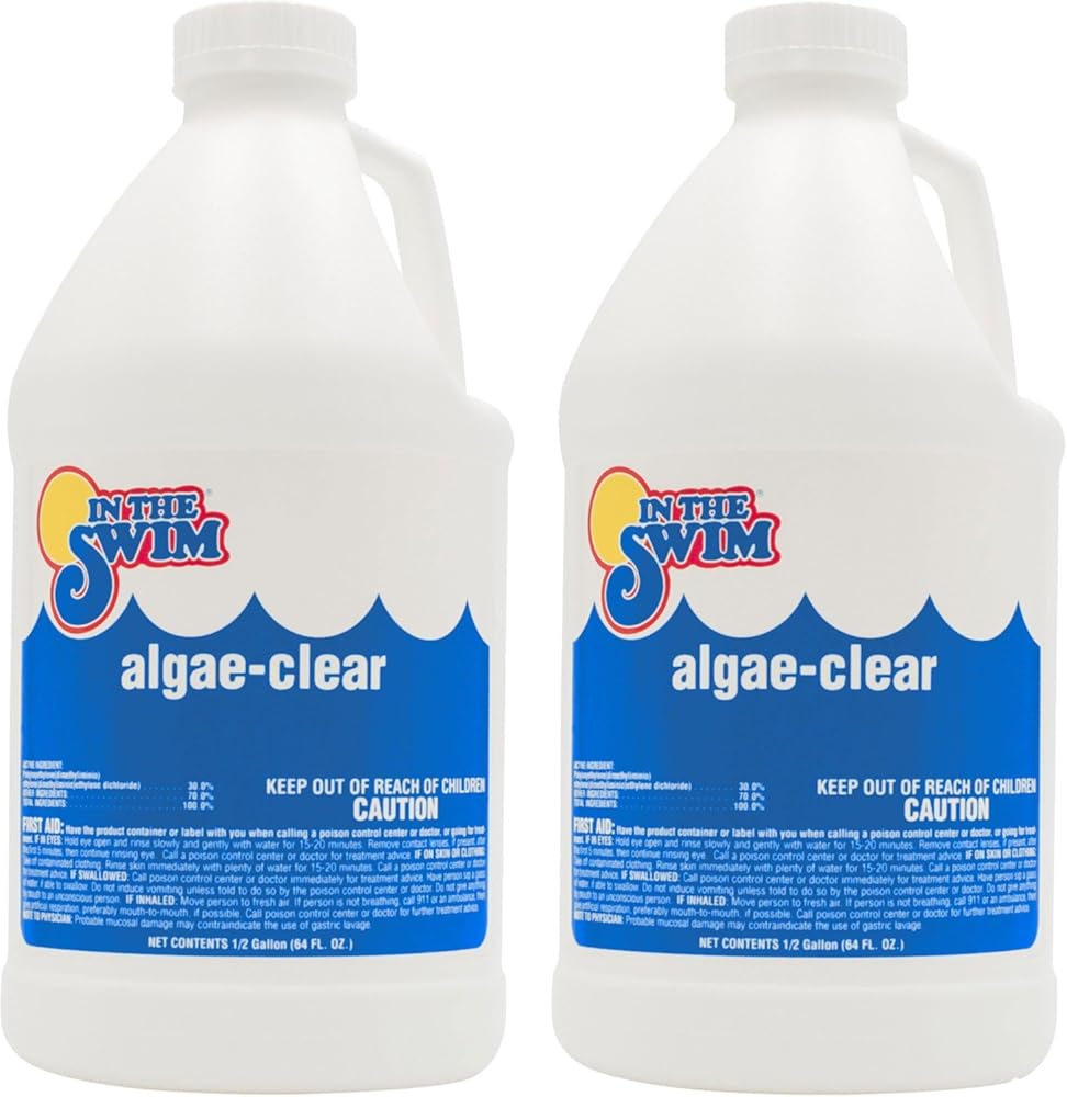 In The Swim Algae-Clear for Above Ground or Inground Swimming Pools - Powerful, Non-Foaming Algaecide and Water Clarifier - Removes Green, Yellow/Mustard, and Black Algae - 1 Gallon
