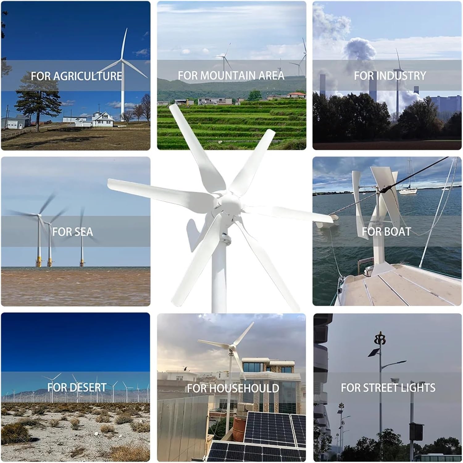 2000W Windmill 12V 24V 48V 6 Blades Wind Turbine Generator with MPPT Controller Low Start Wind Speed Home Appliance Low Starting Speed for Home(with Hybrid Charger,48V)