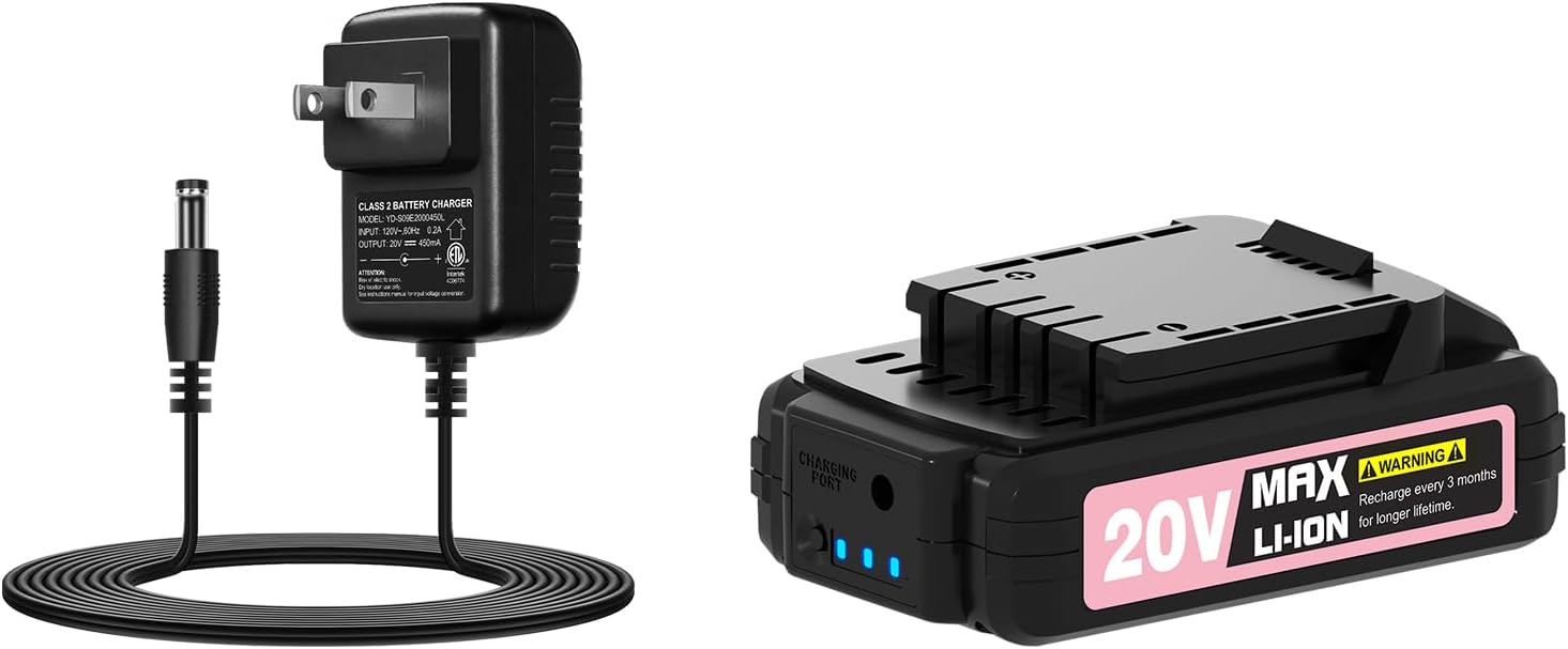 AVID POWER 20V Max Lithium Ion Battery Charger Bundle with 20V 1.5Ah Battery-Pink, Only Compatible with Specific Products