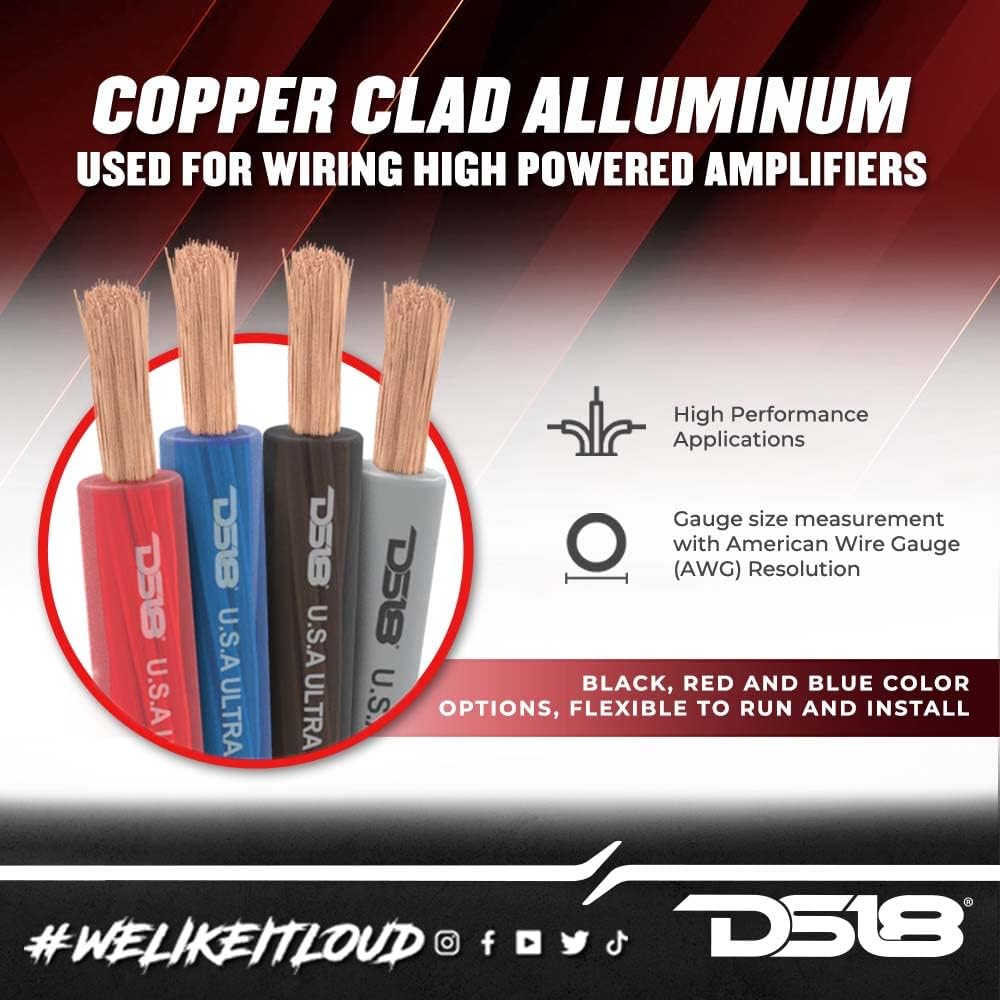 DS18 PW-1/0GA-50SLV 1/0-GA Ultra Flex CCA Ground Power Cable 50 Feet - Silver - Used for Wiring High Powered Car Amplifiers, Audio Home Speaker Stereo, RV Automotive, Welding Battery Cable