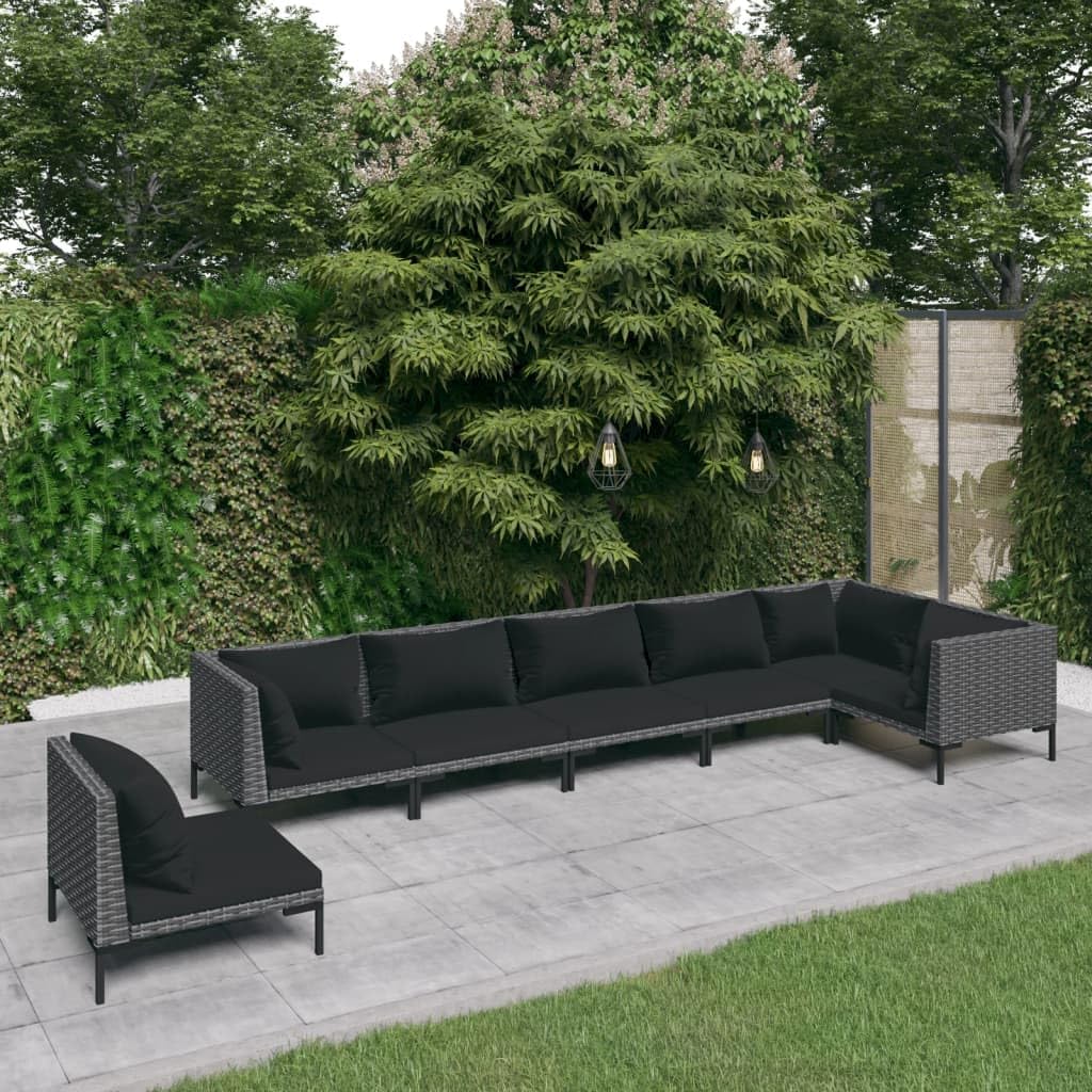 7 Piece Patio Lounge Set with Cushions Poly Rattan Dark Gray,Rattan Outdoor Lounge Set with Cushions Comfortable and WeatherResistant Sofa for Patio, Backyard, and Garden Furniture Sets for Patio, Law