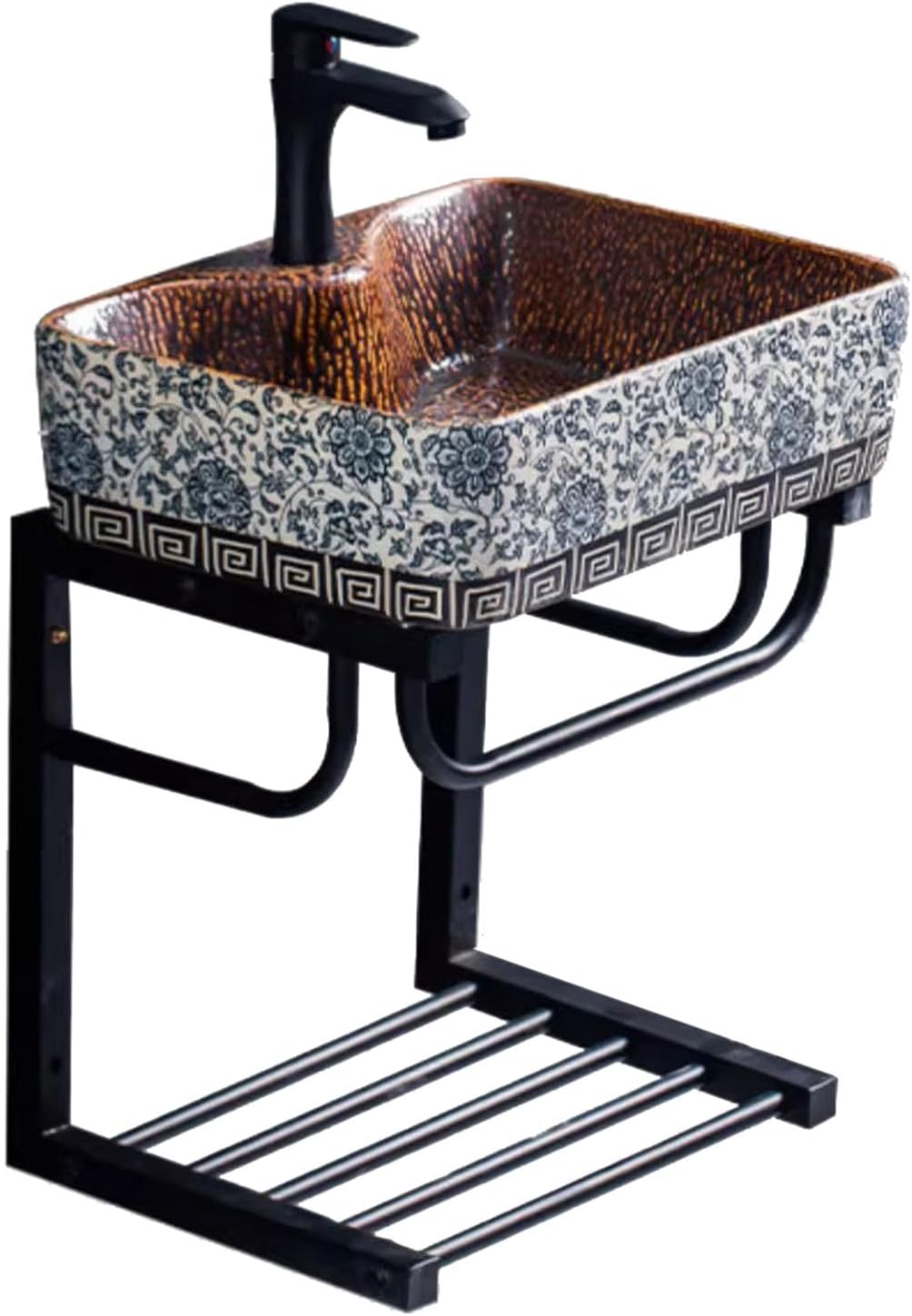 Bathroom Sink Corner, Corner Wall Mount Wash Basin, Bathroom Sink with Towel Rack,Blue and White Style