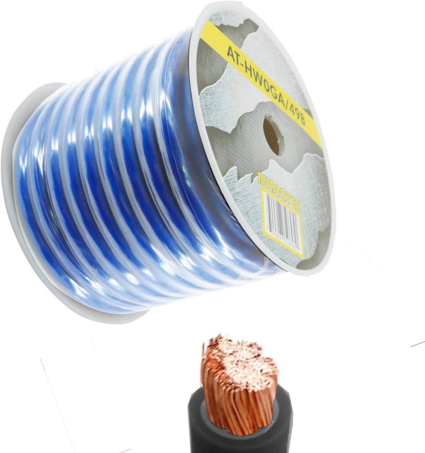 Audiotek 0 Gauge Amplifier Power/Ground Wire for Professional Speaker 1/0 Ga Amp Cable, 49 Feet Blue Heavy Duty with Flexible Rubber Outer Jacket