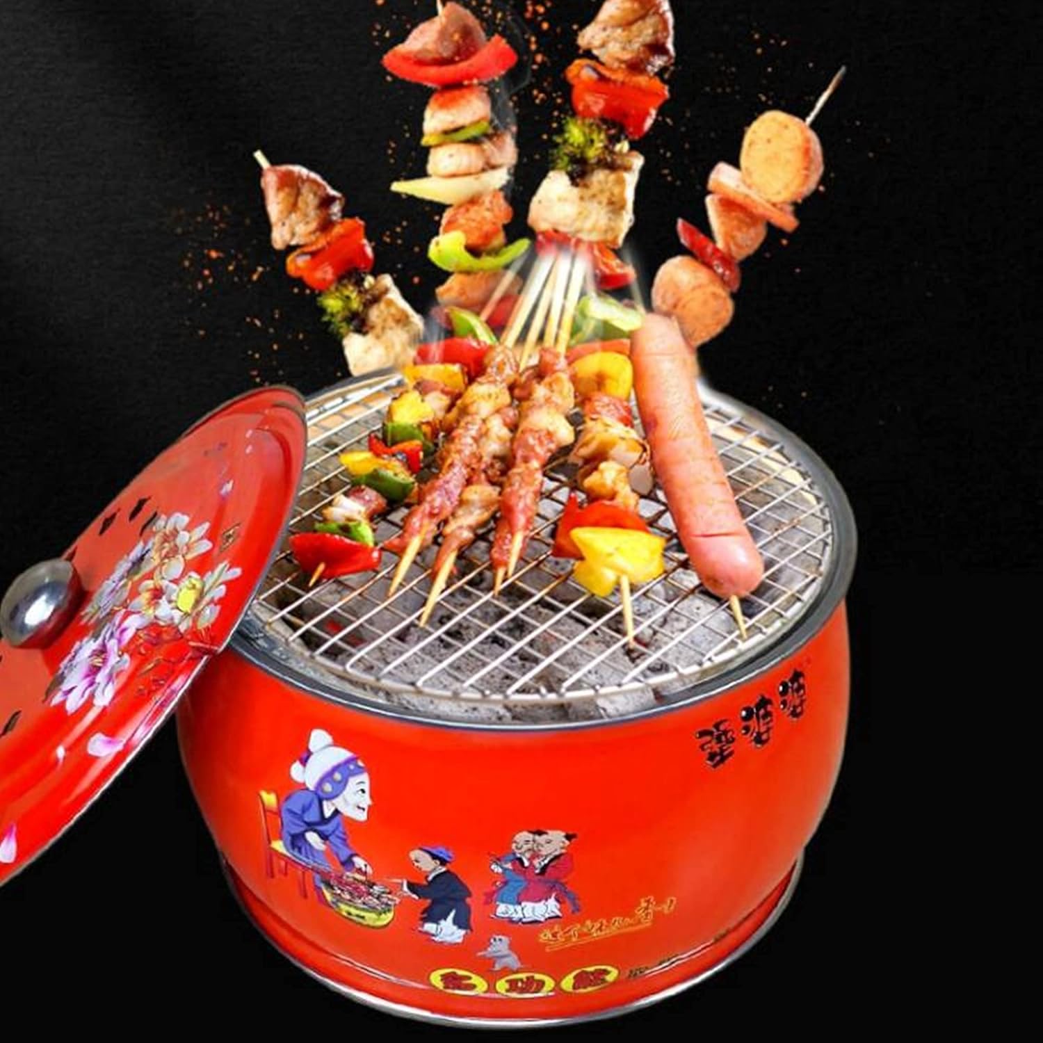 Outdoor Fire Pit w/Fireplace Poker, Grill Grate, Charcoal Log Wood Burning Heating Basin, Portable Fire Bowl Ice Pit, Patio Heater for Decking Camping Picnics Beach