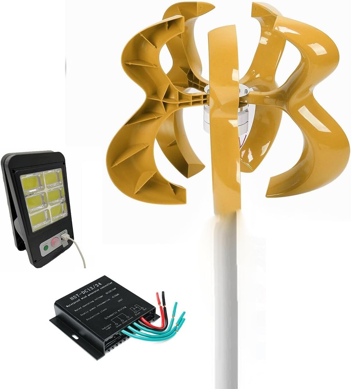 CAJUCA 8000W Wind Turbine Kit Vertical Three-Phase 5 Blade Generator New Energy Wind Turbine Generator with Controller and Solar Garden Light