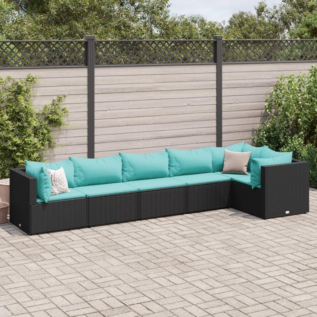 Furniture Sets 6 Piece Patio Lounge Set with Cushions Black Poly Rattan,Outdoor Rattan Lounge Set with Cushions for Patio and Garden Garden Conversation Sets