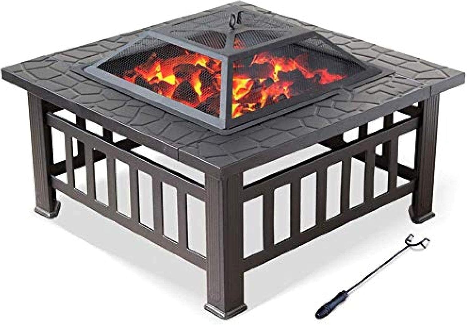 Fire Pit BBQ Grill Fire Bowl Square Metal Backyard Patio Garden Outdoor Pit Outdoor Garden Pit 32 Inch