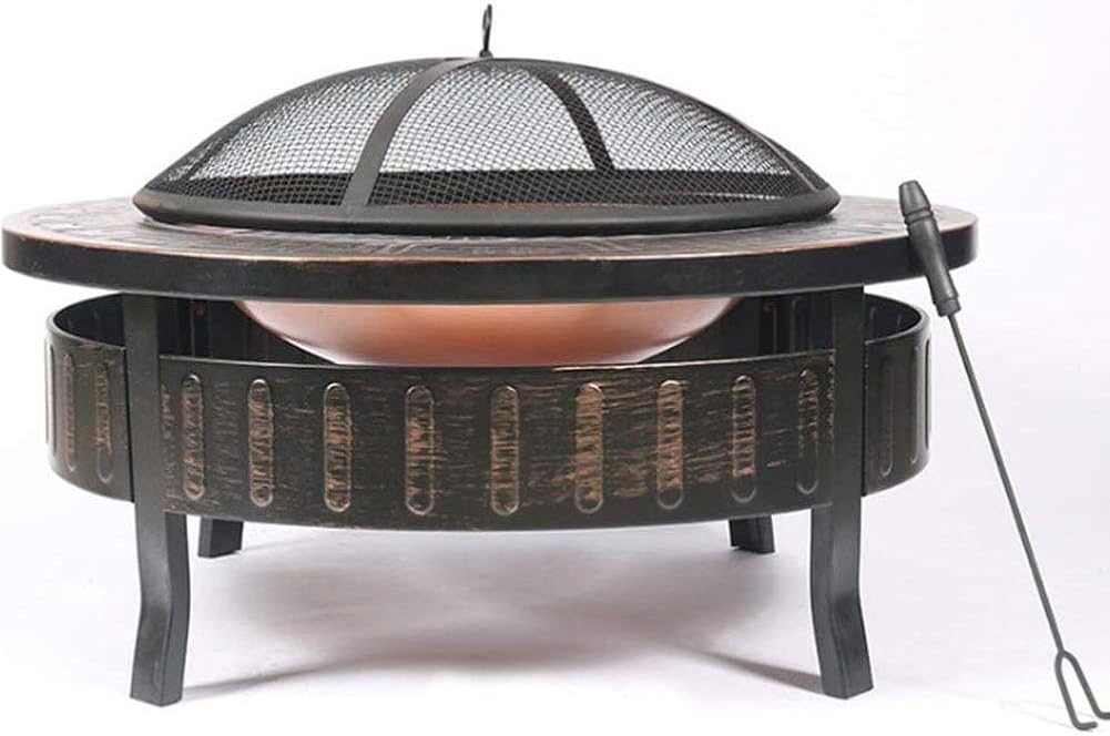 Outdoor Metal Firepit Round Table d Patio Garden Stove Wood Burning Fire Pit with Spark Screen, Log Poker and Cover,Outdoor Fire Pits