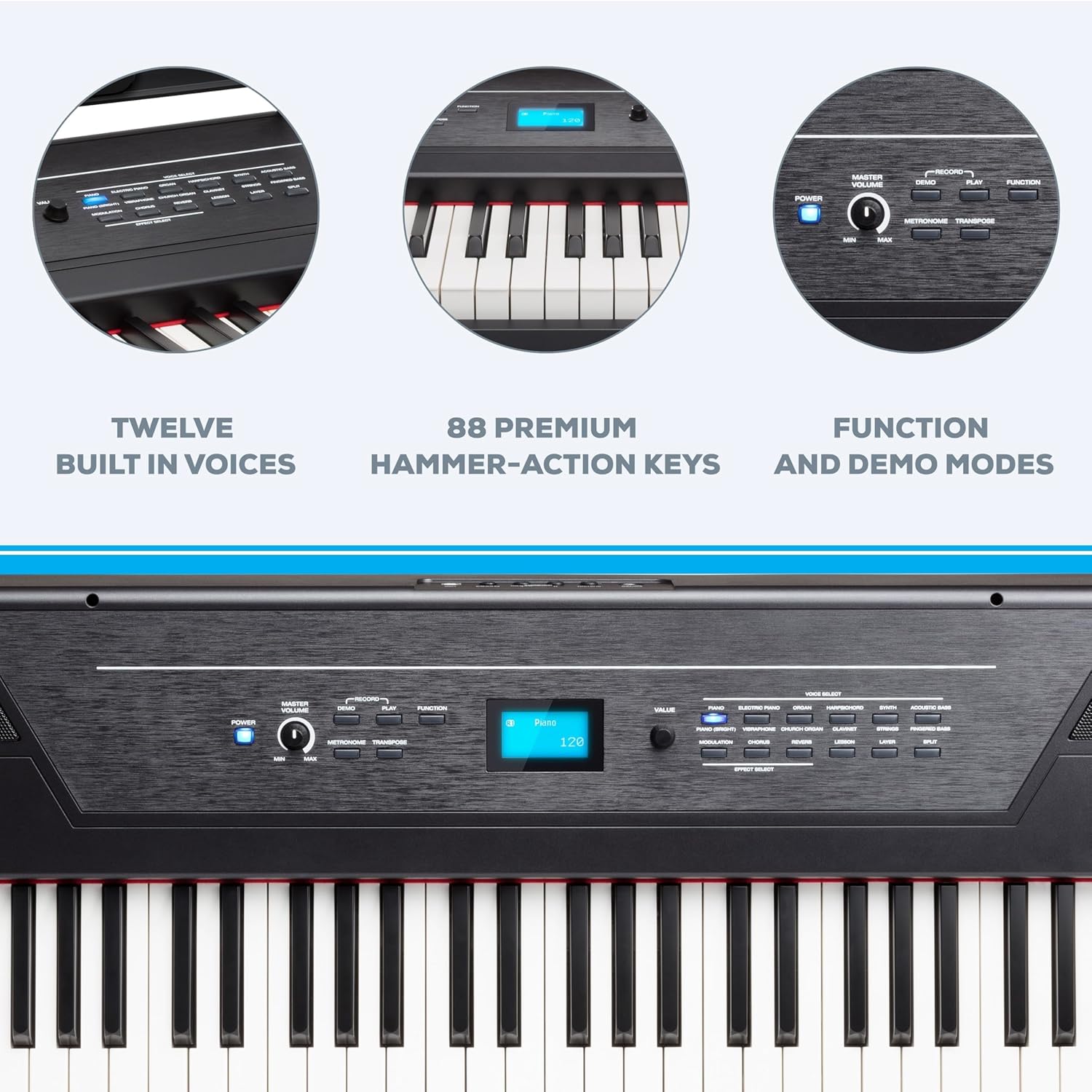 Alesis Recital Pro - 88 Key Digital Piano Keyboard with Hammer Action Weighted Keys, 2x20W Speakers, 12 Voices, Record and Lesson Mode, FX and Display