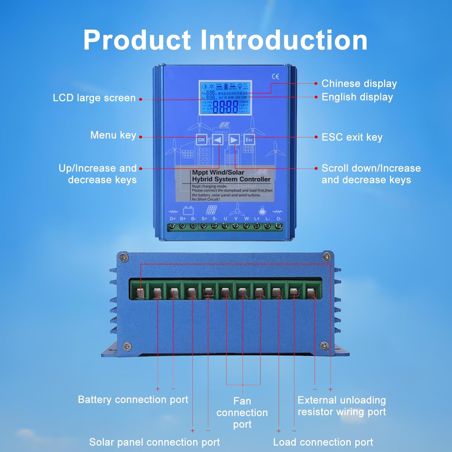 18000W Wind Solar Hybrid Charge Controller, 12V/24V 24V/48V Automatic Identification Wind Solar Complementary Regulator, Mppt Boost Charging 24V/48V