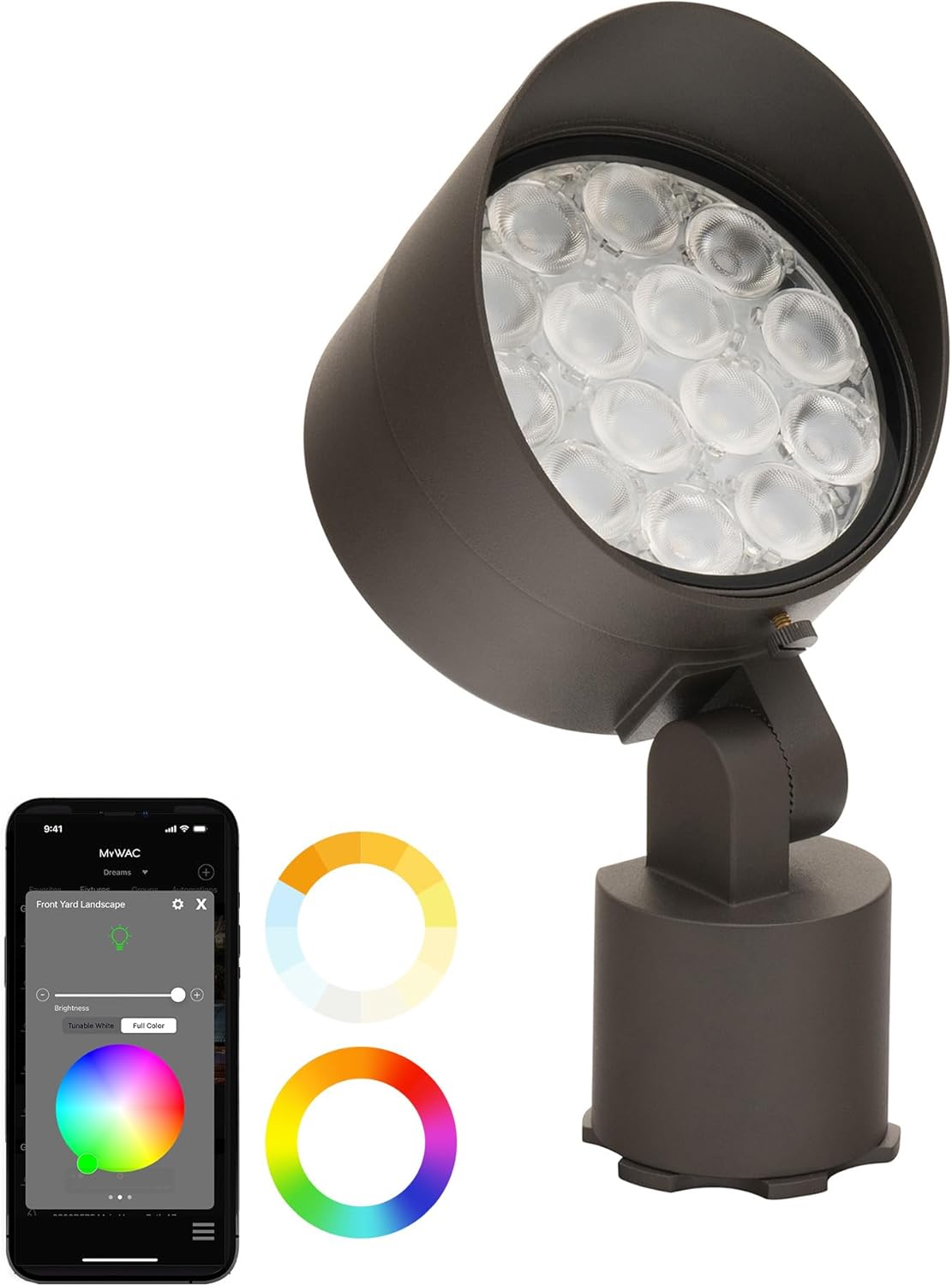 WAC Lighting LED Colorscaping Smart App Controllable Landscape Lighting with RGBWW Color Changing and Tunable White Power Accent 14W Light in Bronze