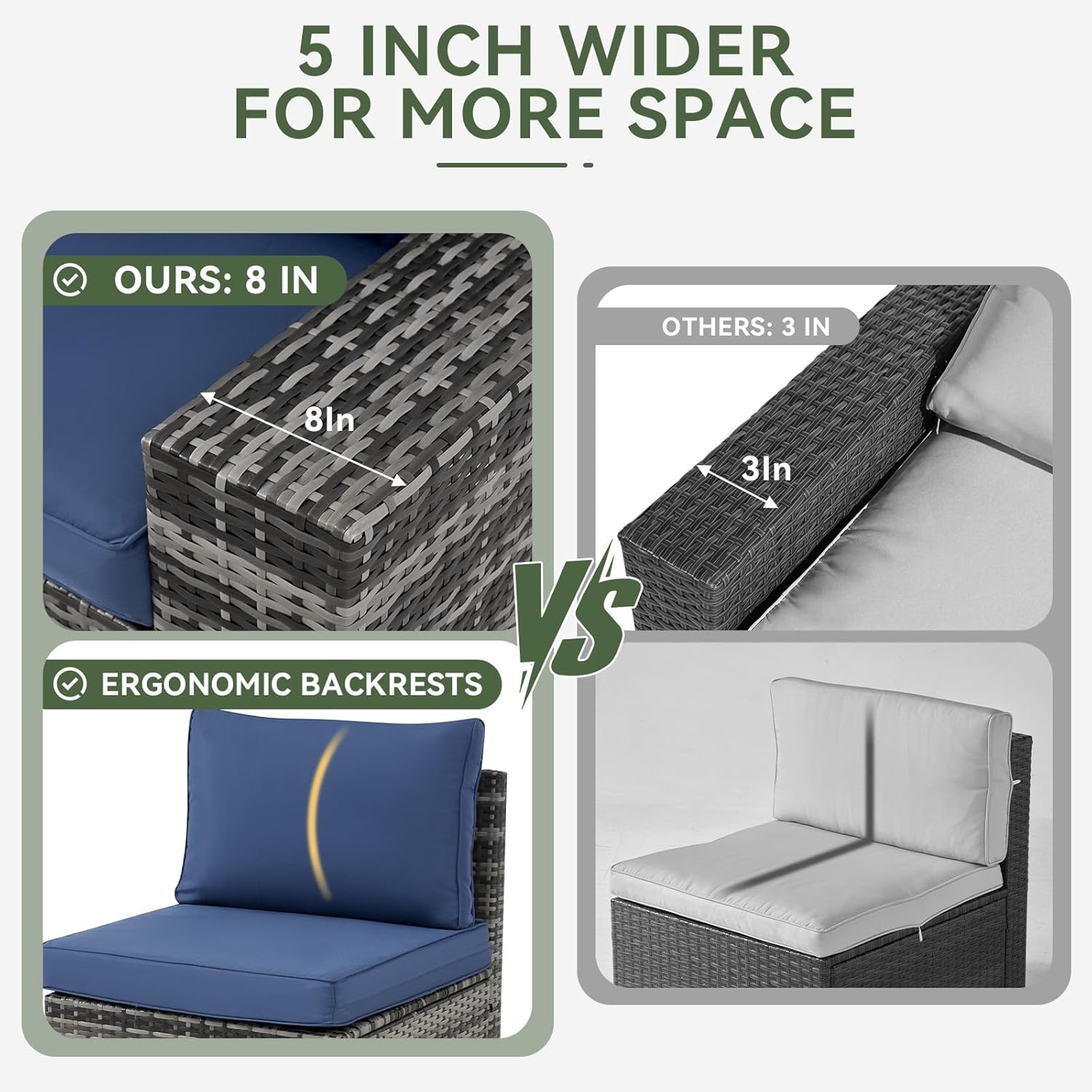 Aoxun Outdoor Patio Furniture Set with 44'' Fire Pit Table, 7 Pcs Outdoor Patio Furniture Sets with 4in Thicken Cushion, Widen Armrests Wicker Outdoor Sectional for Backyard (Waterproof Cover Include)