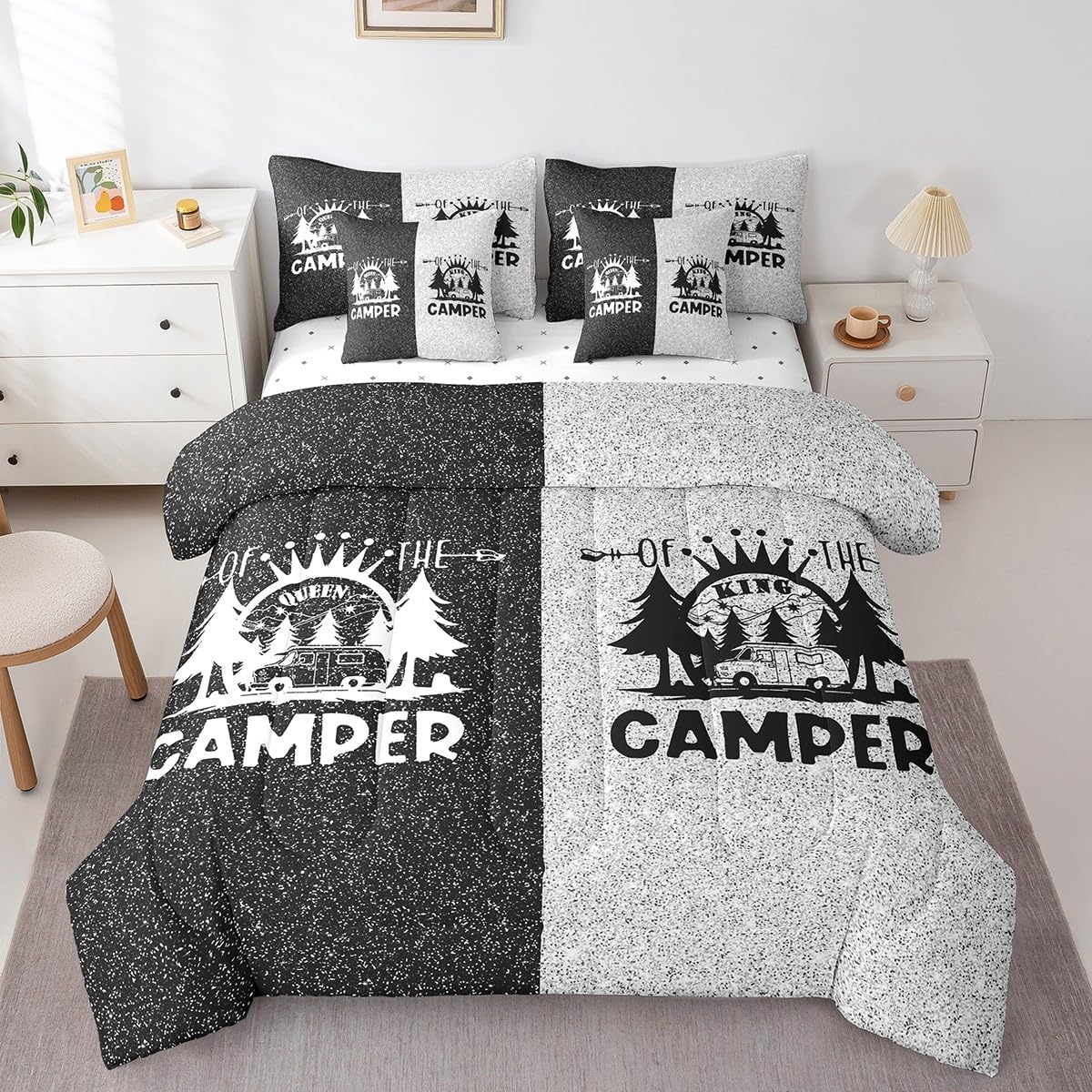 Erosebridal 7 Piece Rustic Camping Queen Bedding Set for Camper,Rv Comforter Set for Travel Trailer Accessories,Kids Adults Woodland Cabin Bed in a Bag with Fitted Sheet,Flat Sheet,Pillowcases