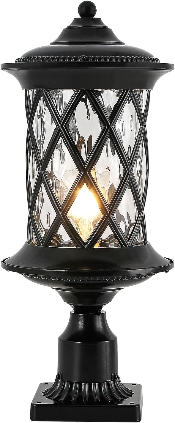 N / A NLIEOPDA Industrial Exterior Lamp Post Lighting Fixture Waterproof Post Light Outdoor with 3-Inch Pier Mount Base, Water Glass Lampshade 60W E26 Retro Outdoor Pillar Light for Yard, Porch, Patio