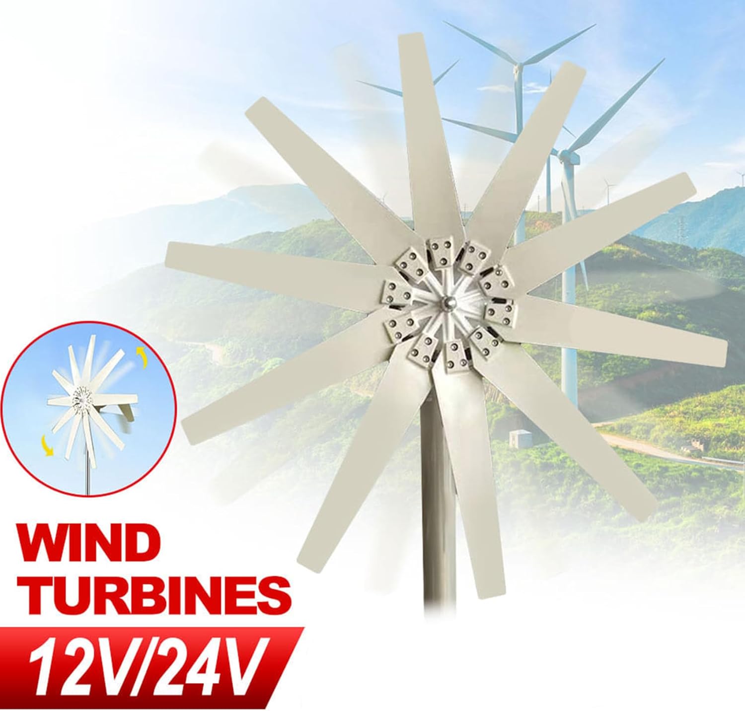 12000W Horizontal Wind Turbine Generator Low Noise Low Start Wind Speed 12V 24V48V Windmill Off Grid System with MPPT Charger