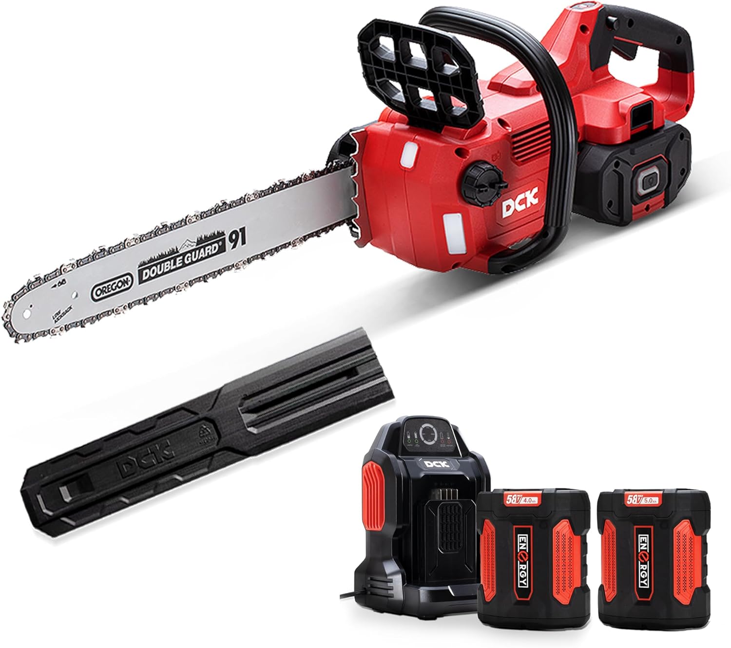 58V Cordless Electric Chainsaw 16 Inch Battery Powered Chainsaw with 4.0Ah+5Ah Battery and a 5Ah Charger for Wood Cutting, Light Felling, Limbing, Firewood, Pruning