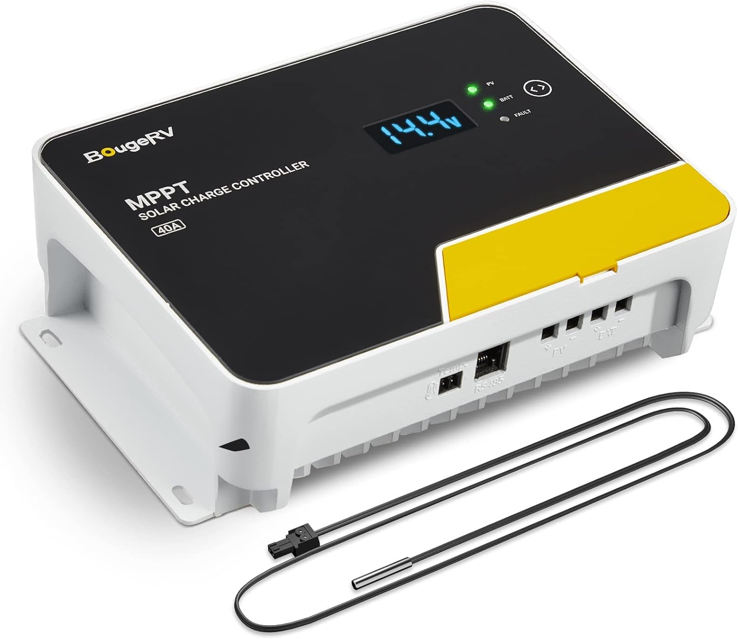 BougeRV MPPT Solar Charge Controller 40A, with Remote APP Control, Backlit LCD Display, Temperature Sensor, 12V/24V/36V/48V Battery Regulator, for LiFePO4, SLD, AGM, FLD, Gel Battery, Negative Ground