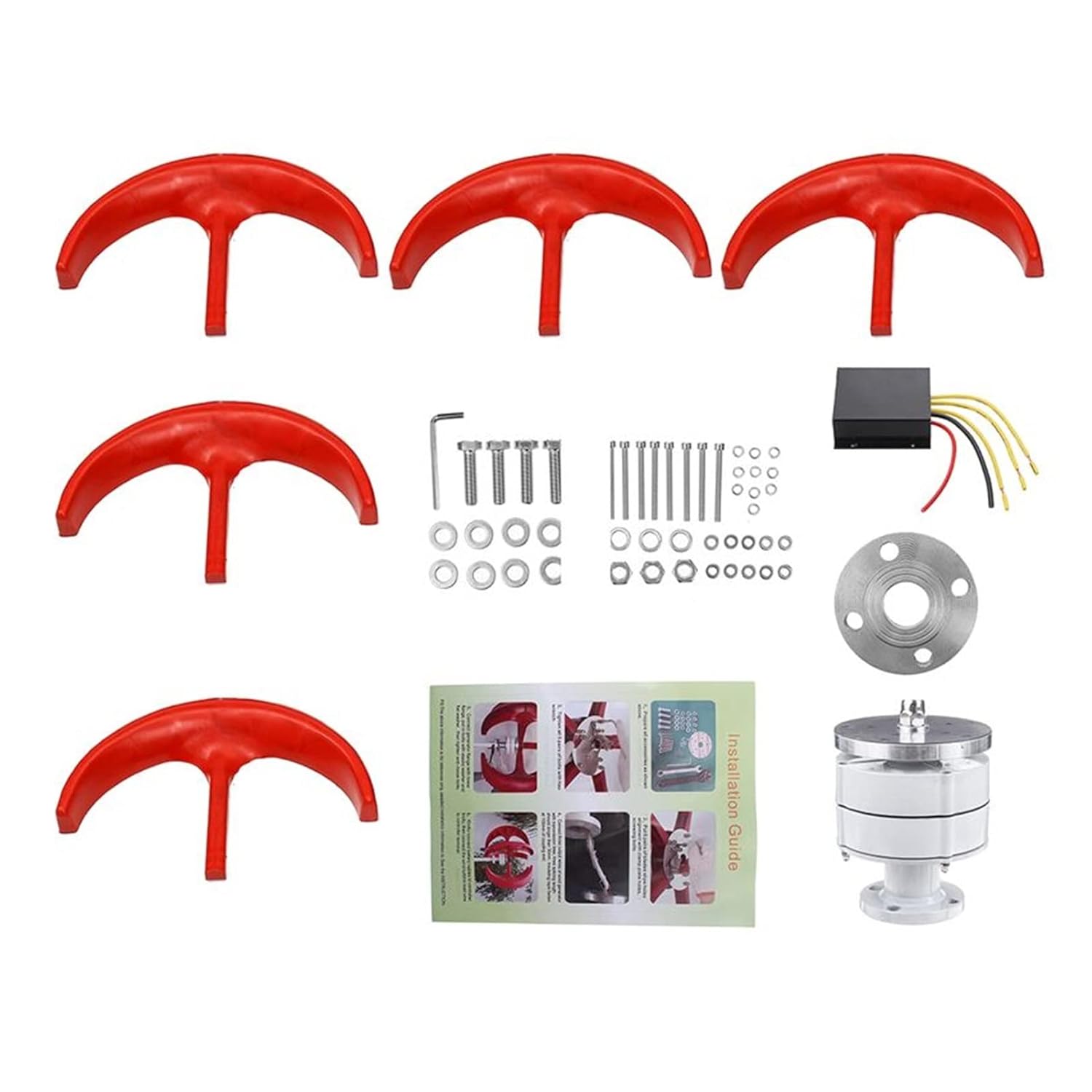 Wind Turbine Generator, 100w 200w 300w 5 Blades Vertical Axi Wind Turbines Generator Lantern 12V 24V Wind Turbines Kit - Onshore Wind(White,24V_100W)