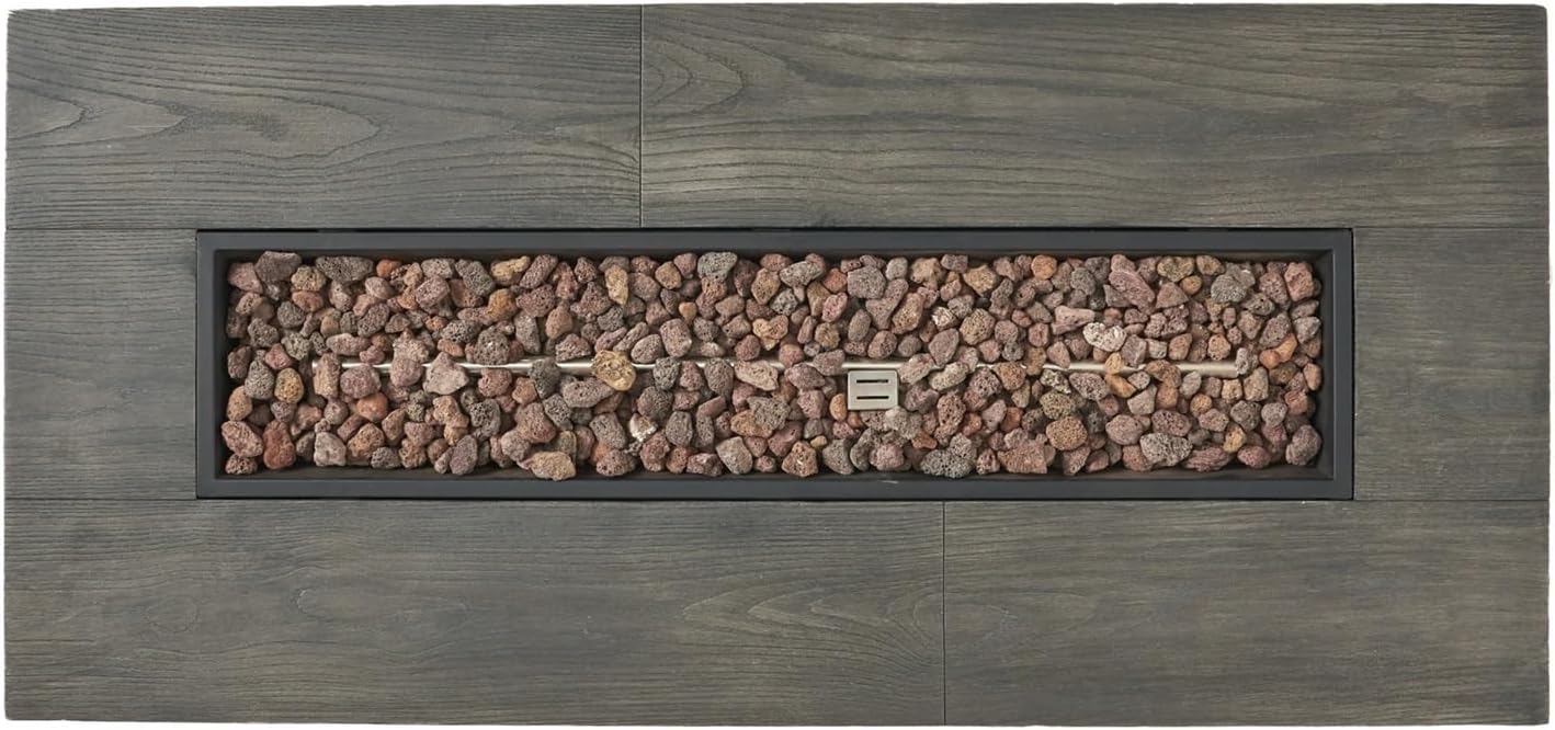 56-Inch Rectangular Propane Fire Pit Table, 50,000 BTU, MgO Concrete with Wood Grain Finish, Outdoor Patio Heater for Backyard, Garden, and Deck, No Assembly Required, Propane fire Pit, Outdoor