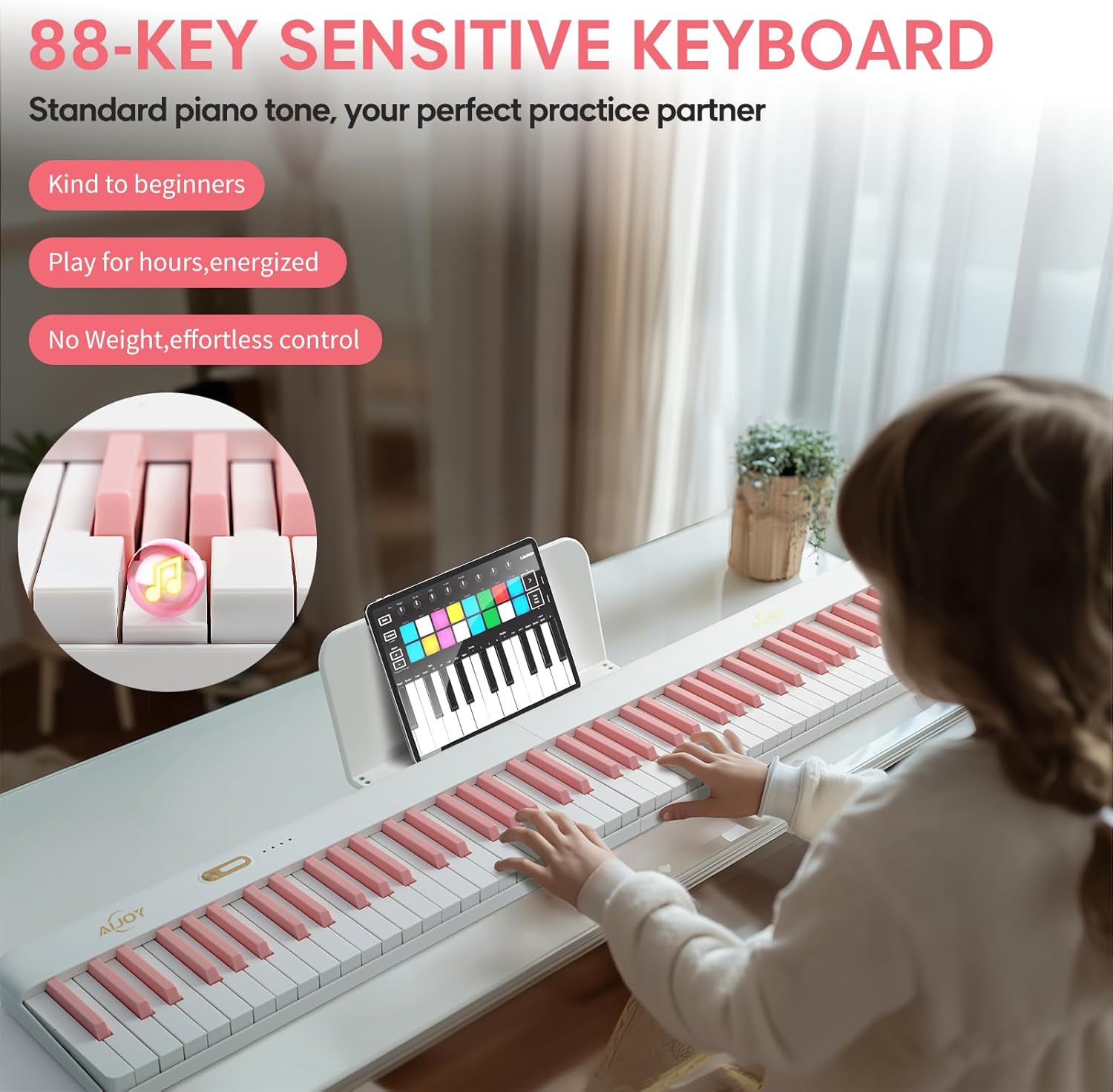 AiJoy 88 Key Split Keyboard Piano with Velocity Sensitive Keys– Magnetic Detachable, Portable & Ultralight, Full-size Travel Piano, USB-MIDI, Carry Case, Birthday Gift for Beginner (ASP-10M)