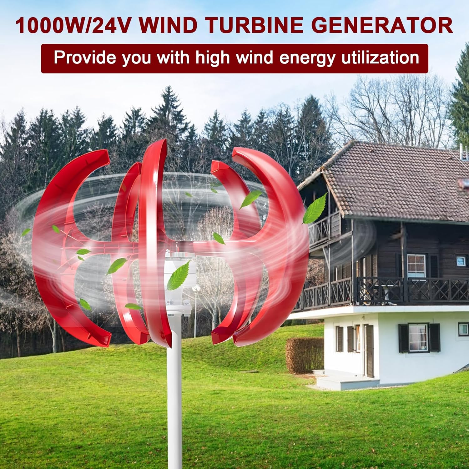 12V/24V Wind Generator Kit, 5-Blade Vertical Wind Turbine, High-Efficiency Electromagnetic Power Producer, Eco-Friendly Lantern Wind Energy System