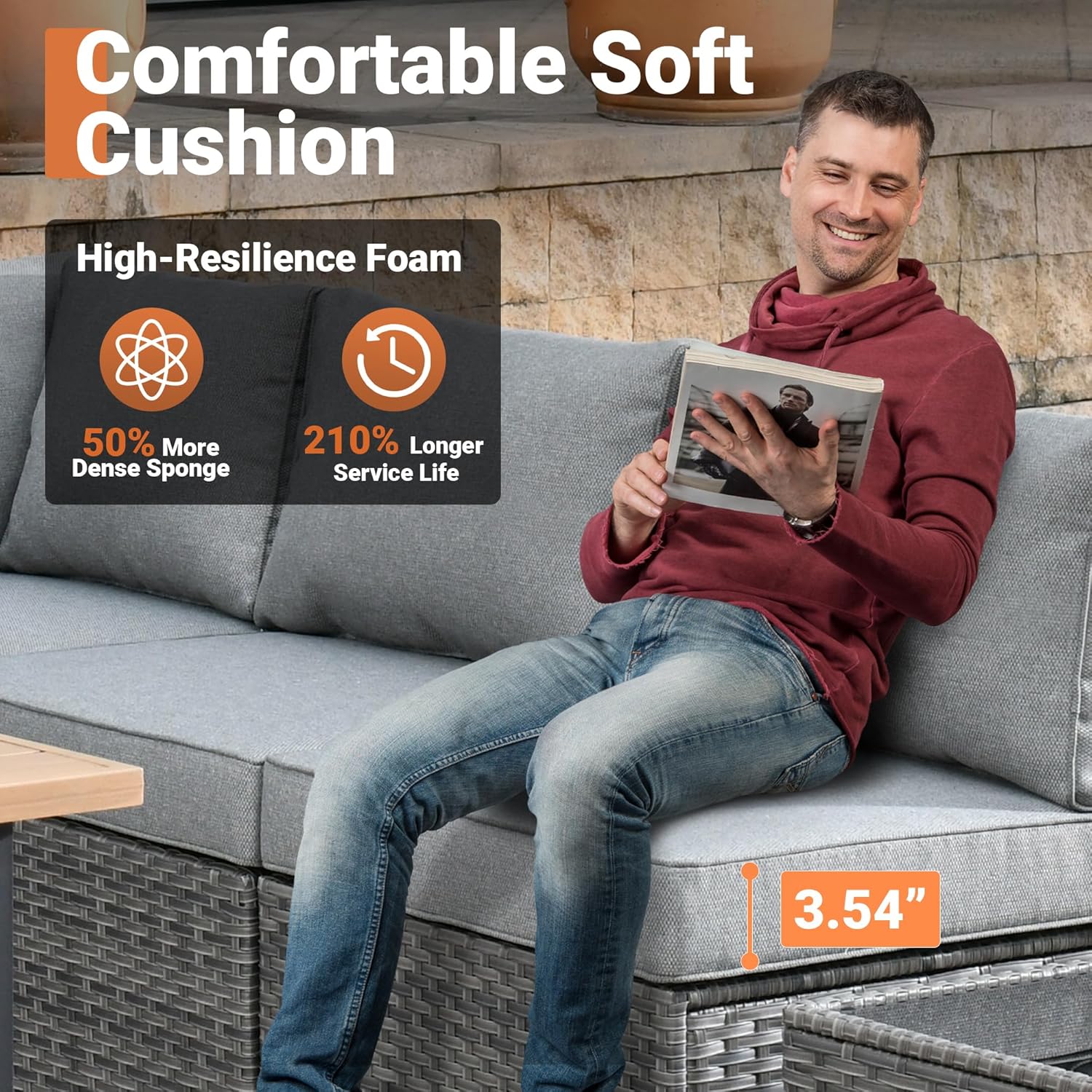 ovios 11 Piece Outdoor Patio Furniture Set with Fire Pit Table,Conversation Sectional Wicker Couch with Swivel Chairs,Modern Outside Sofa for Balcony Backyard, Dark Grey