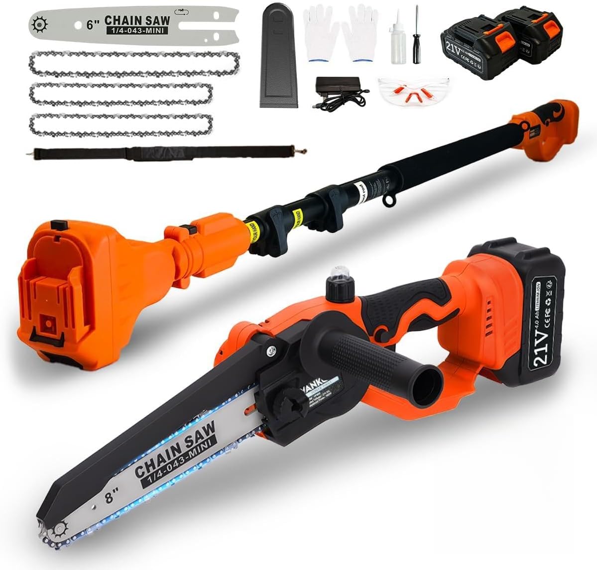 Electric Pole Saws for Tree Trimming 15ft, Cordless Pole Saw Chainsaw with Battery and Charger, 6