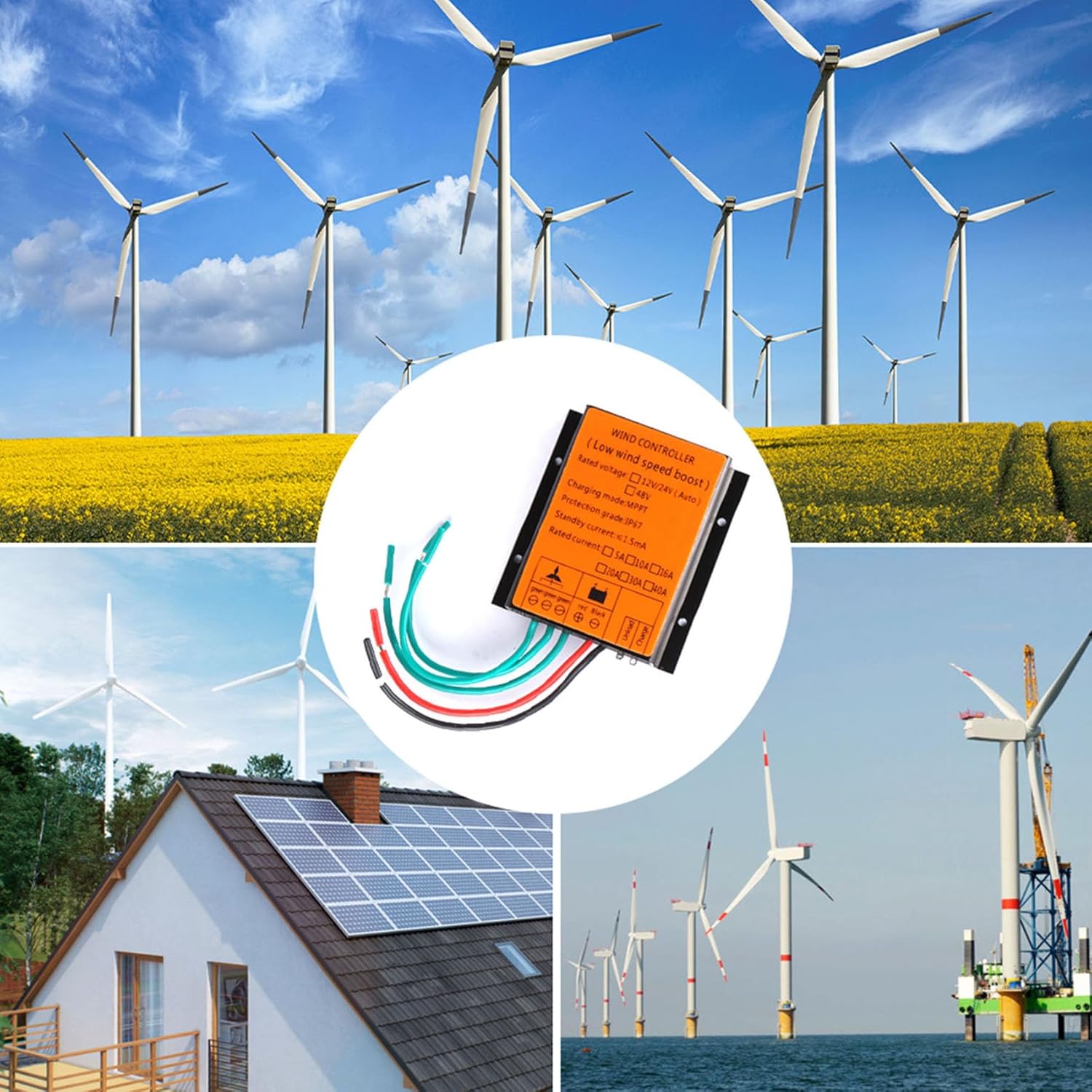 24V, 48V,12000W 30A Wind Charge Discharge MPPT Booster Controller, IP67 Auto Match Wind Output DC AC 12/24V for Wind Turbine Generator﻿