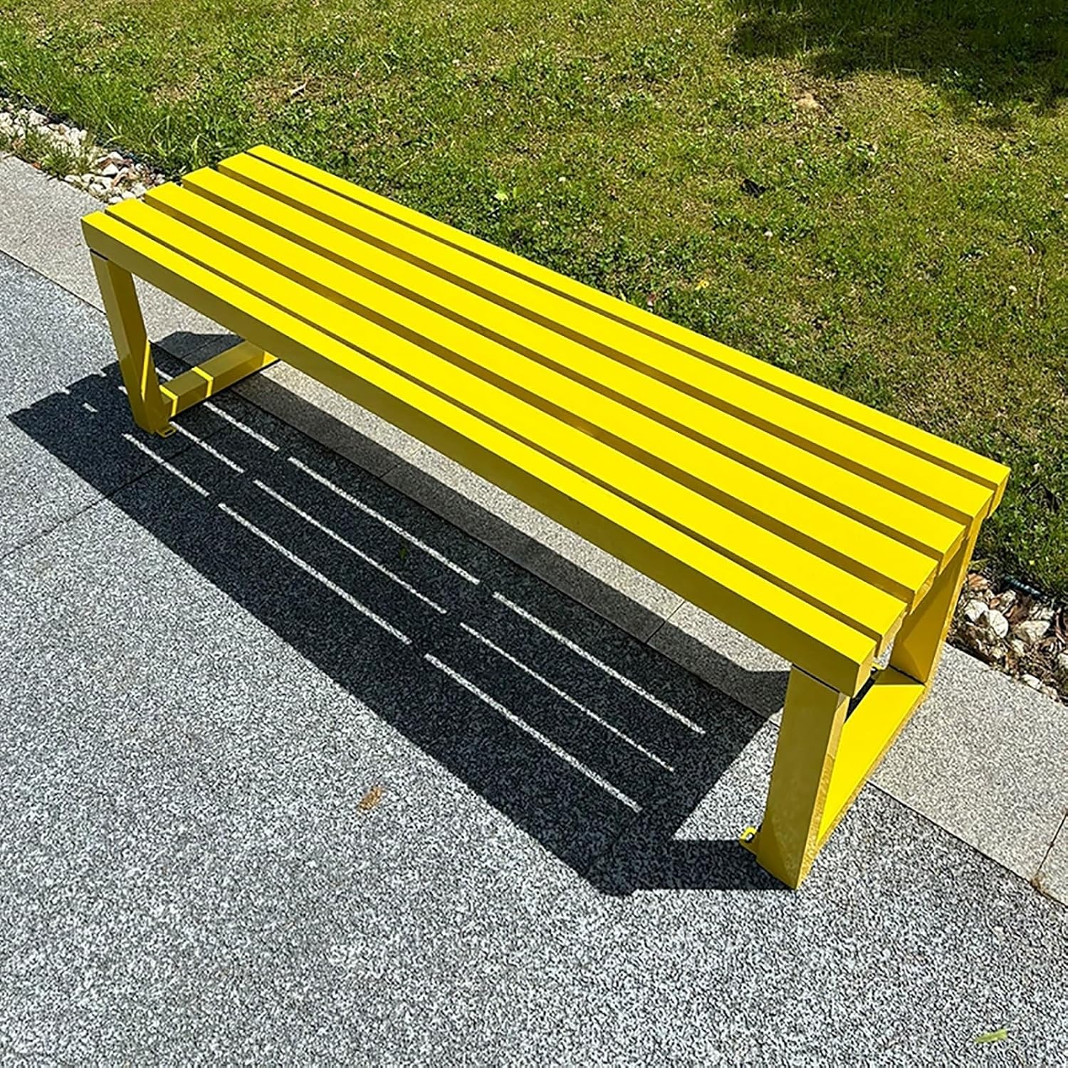 Weatherproof Park Bench, Metal Backless Outdoor Bench for 2-3 People, Slatted Seat Patio Furniture, 880 lbs Capacity for Garden, Backyard, Deck, Poolside - Yellow, 180cm